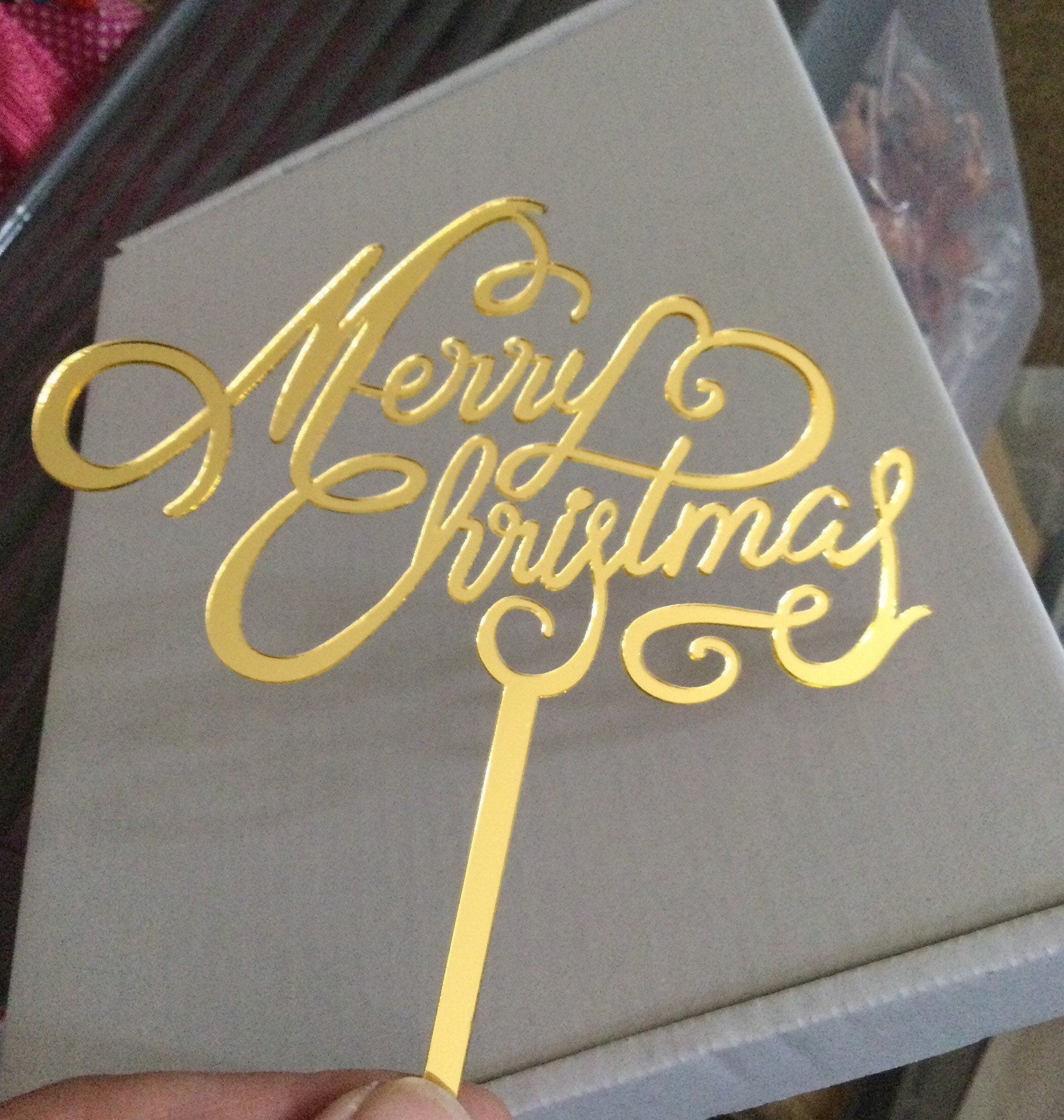 Metallic gold Merry Christmas Cake Topper Acrylic Cake decoration