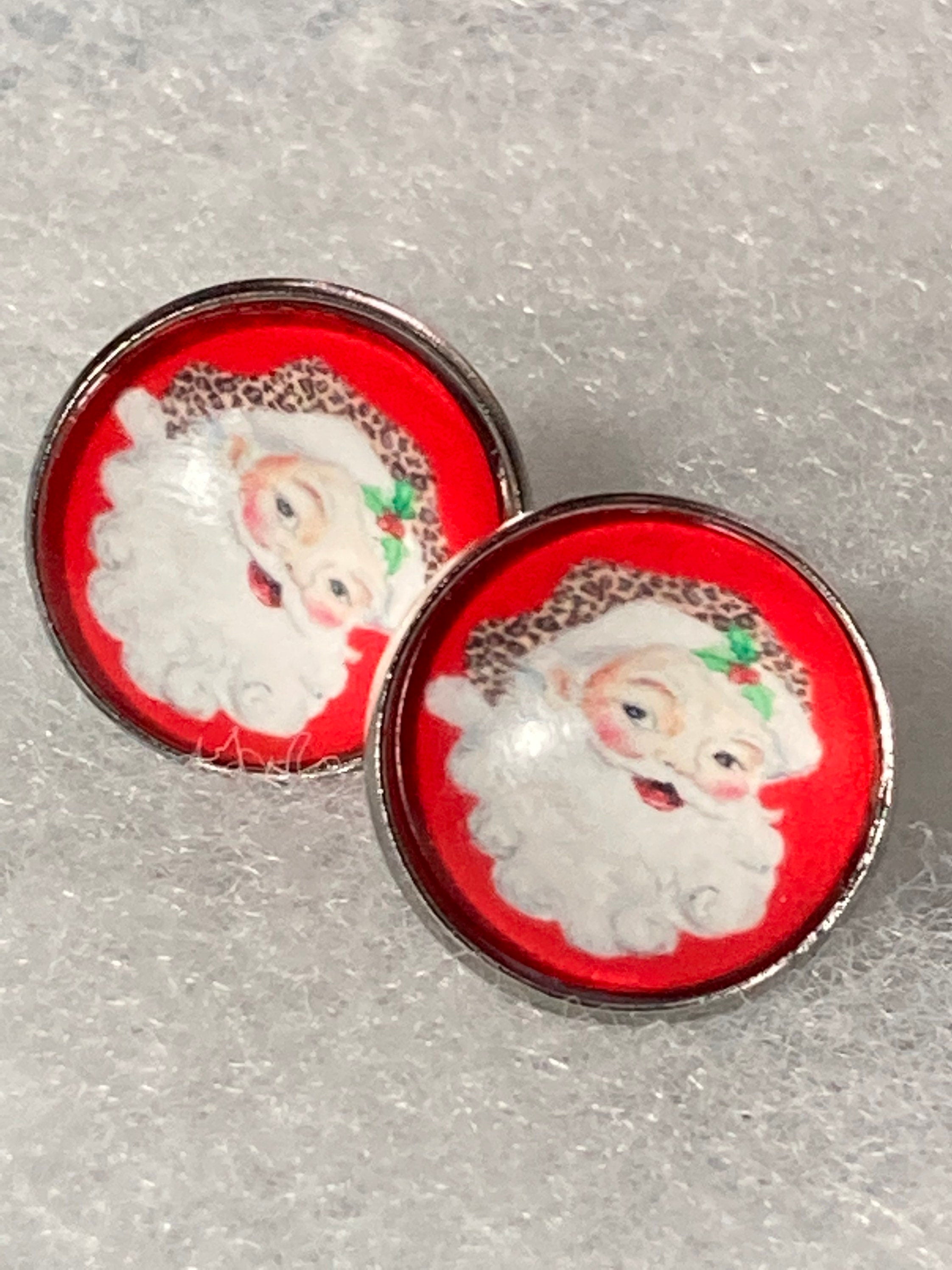Pierced stud earrings stainless steel cute Father Christmas Santa Claus