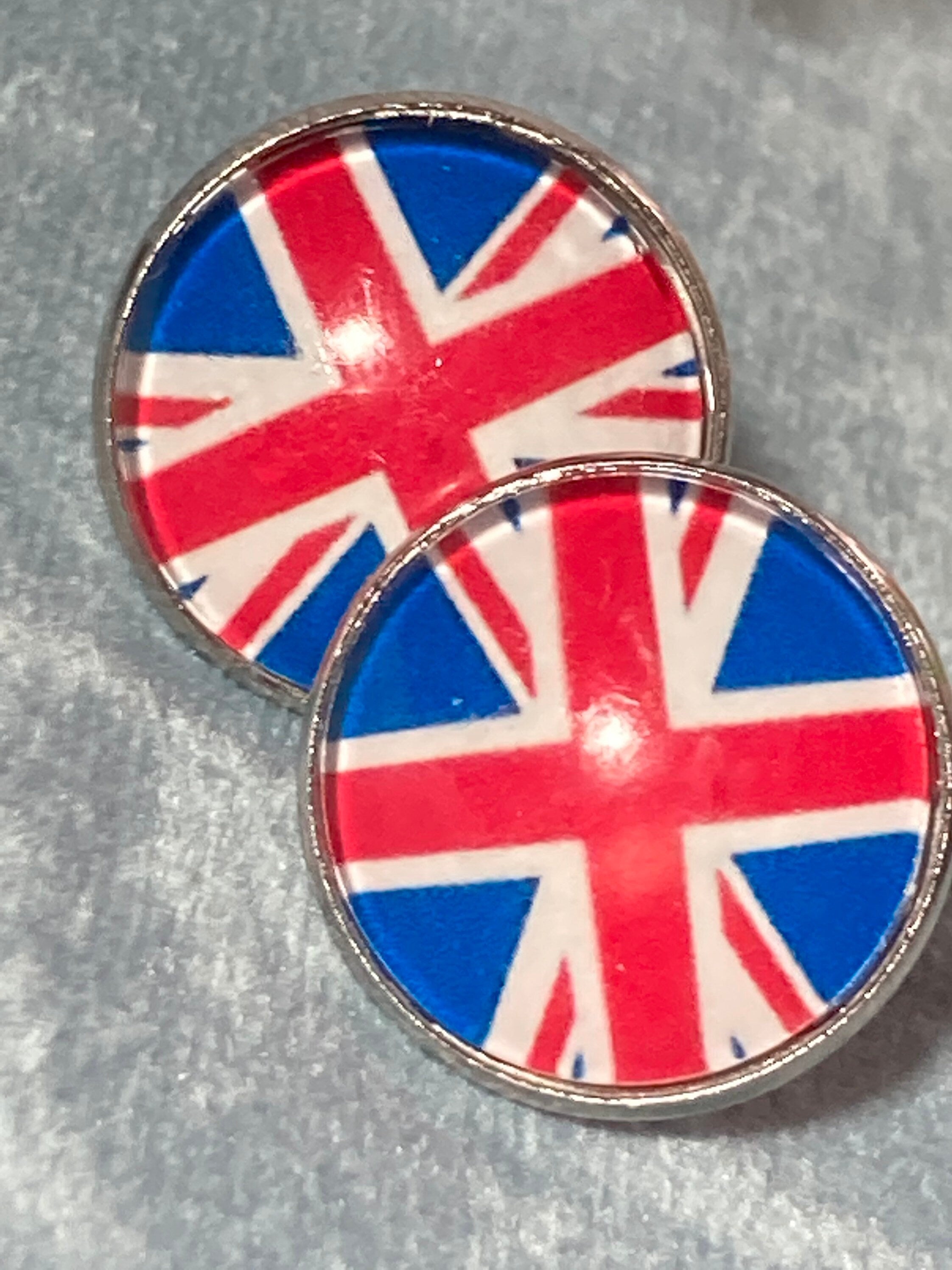 Union Jack stud earrings with 16mm glass cabochons stainless steel
