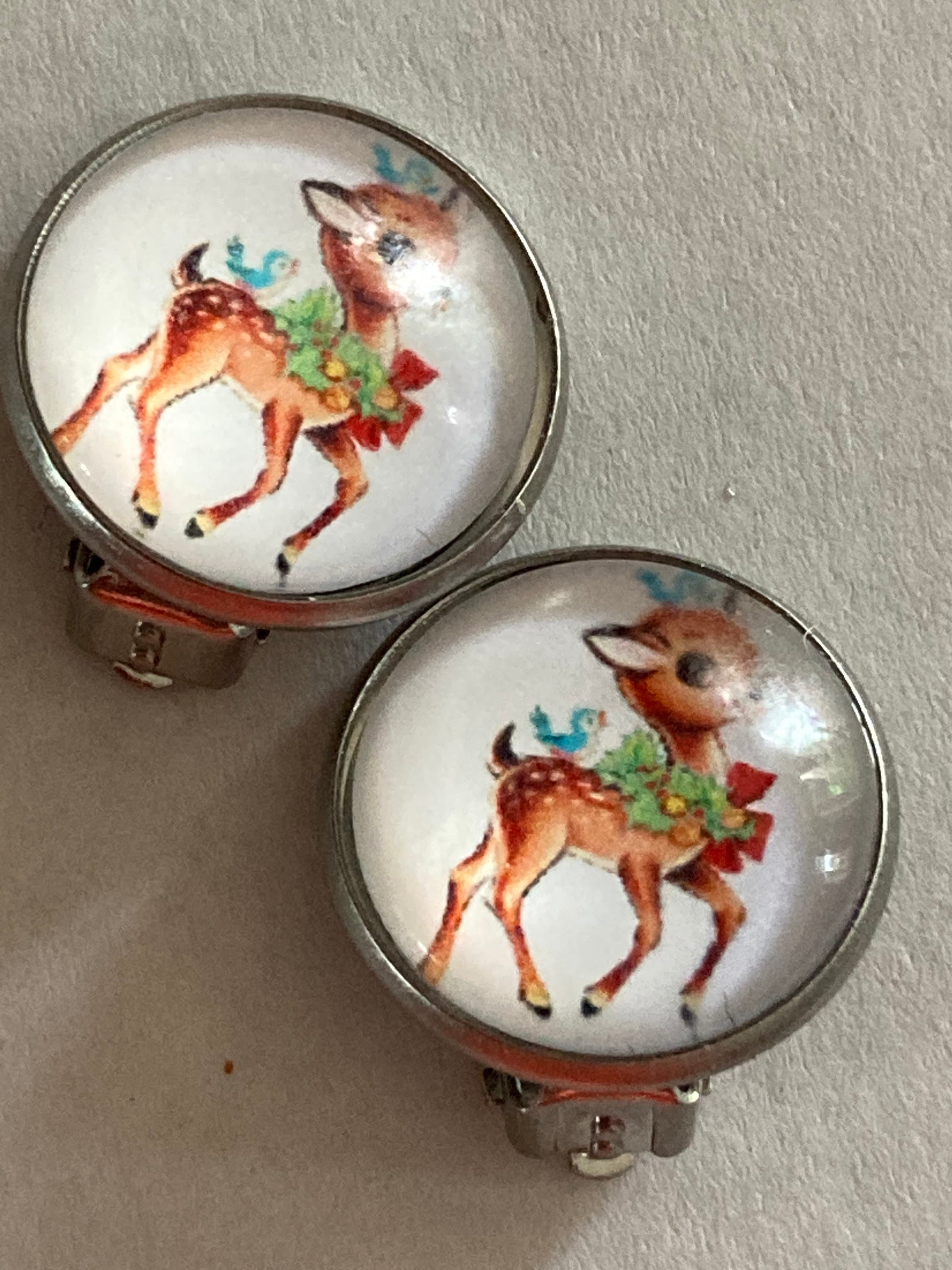 Clip on earrings Small stainless steel Christmas reindeer deer clip on earrings