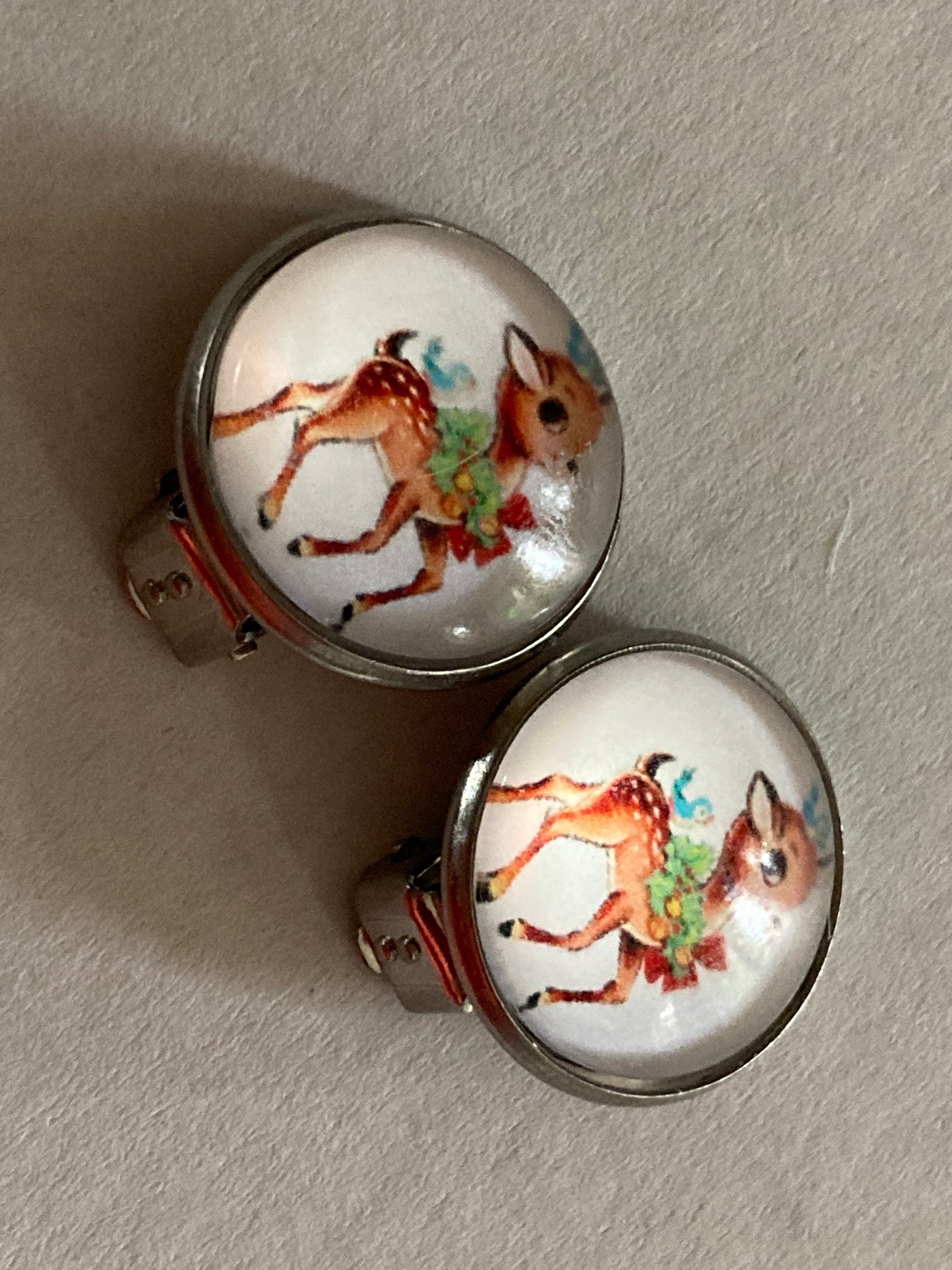 Clip on earrings Small stainless steel Christmas reindeer deer clip on earrings