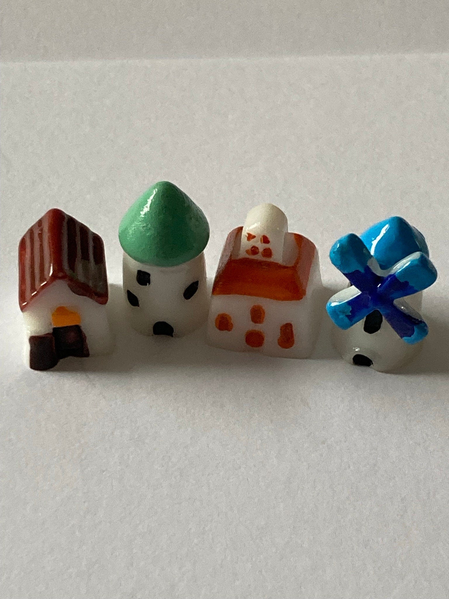 set of 4 miniature plastic windmill Houses cake toppers