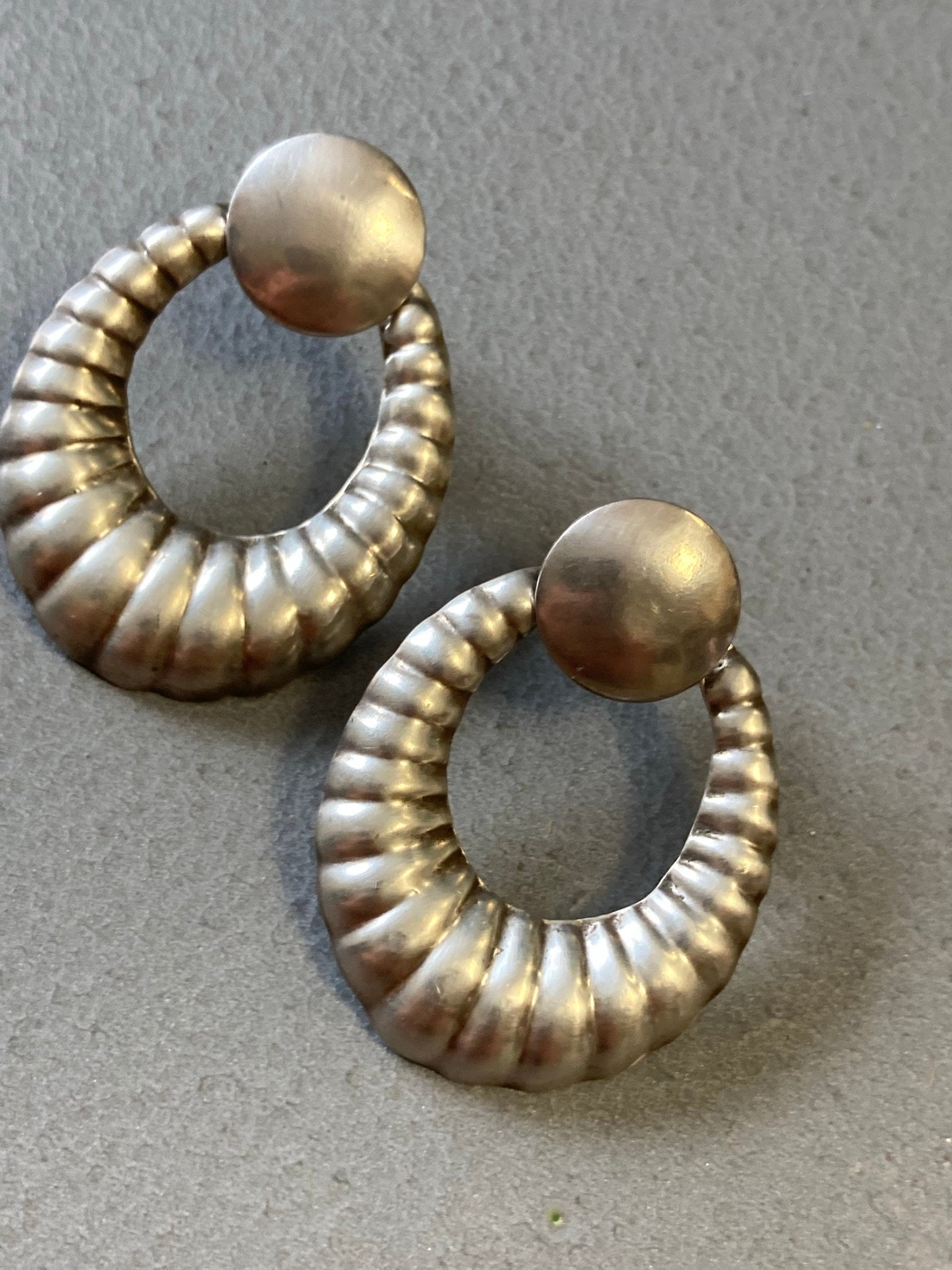 Large 925 sterling silver hoop drop dropper 3.5cm modernist stud earrings for pierced ears