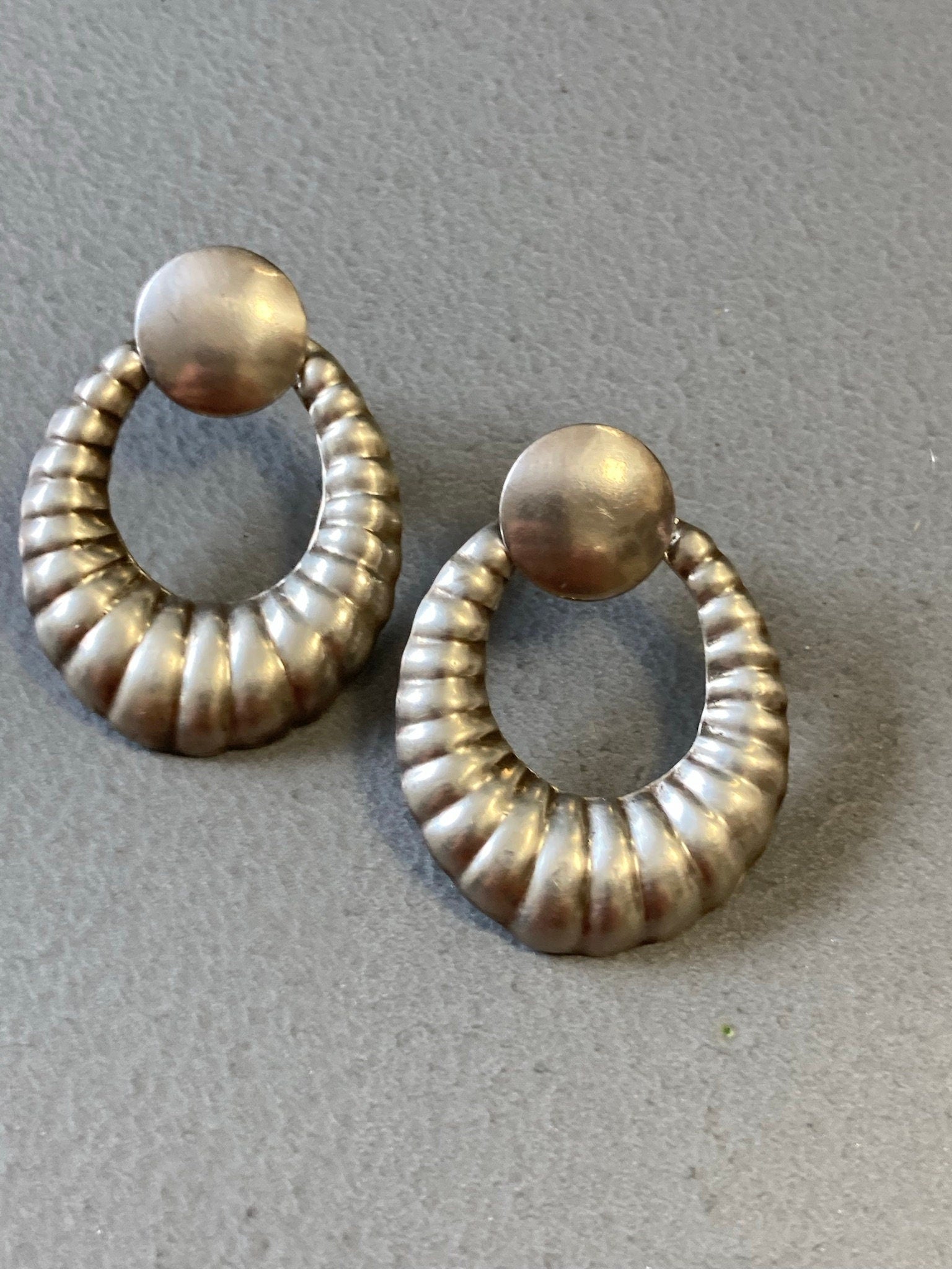 Large 925 sterling silver hoop drop dropper 3.5cm modernist stud earrings for pierced ears
