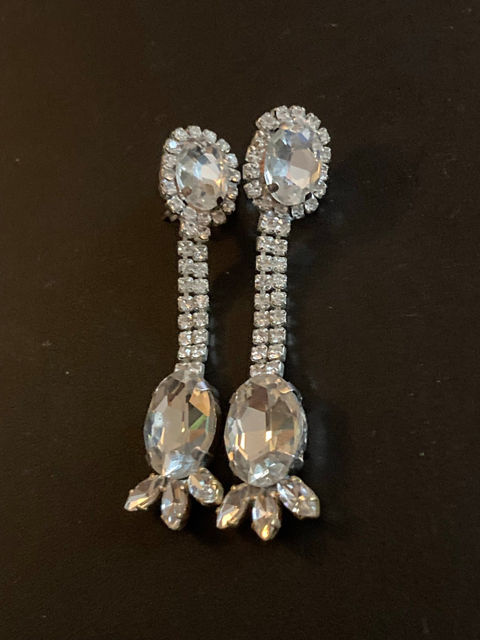 Vintage Czech Rhinestone Diamante Drop Earrings pierced