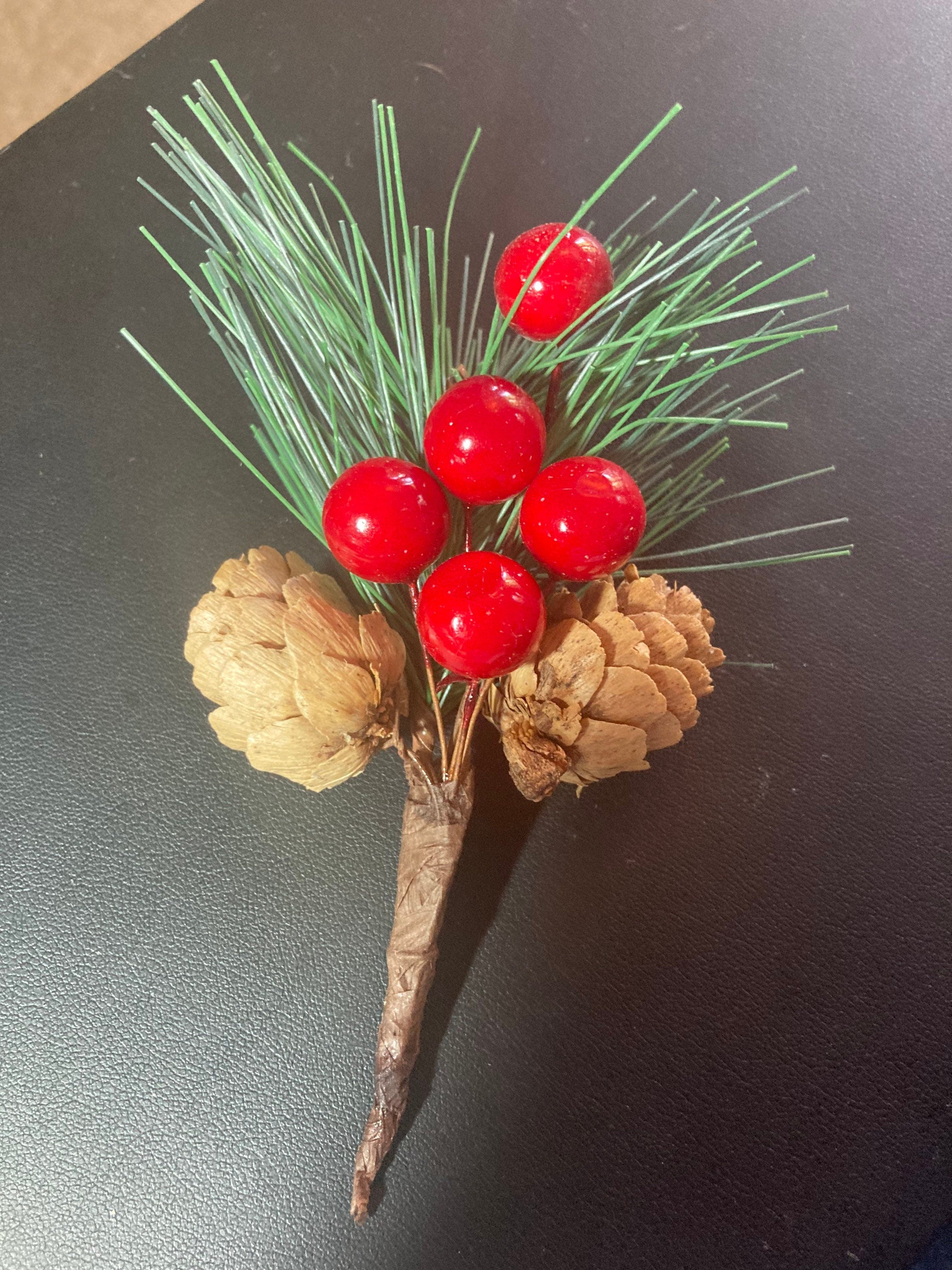 Faux fir pine cone & berries sprig for Christmas craft decorations