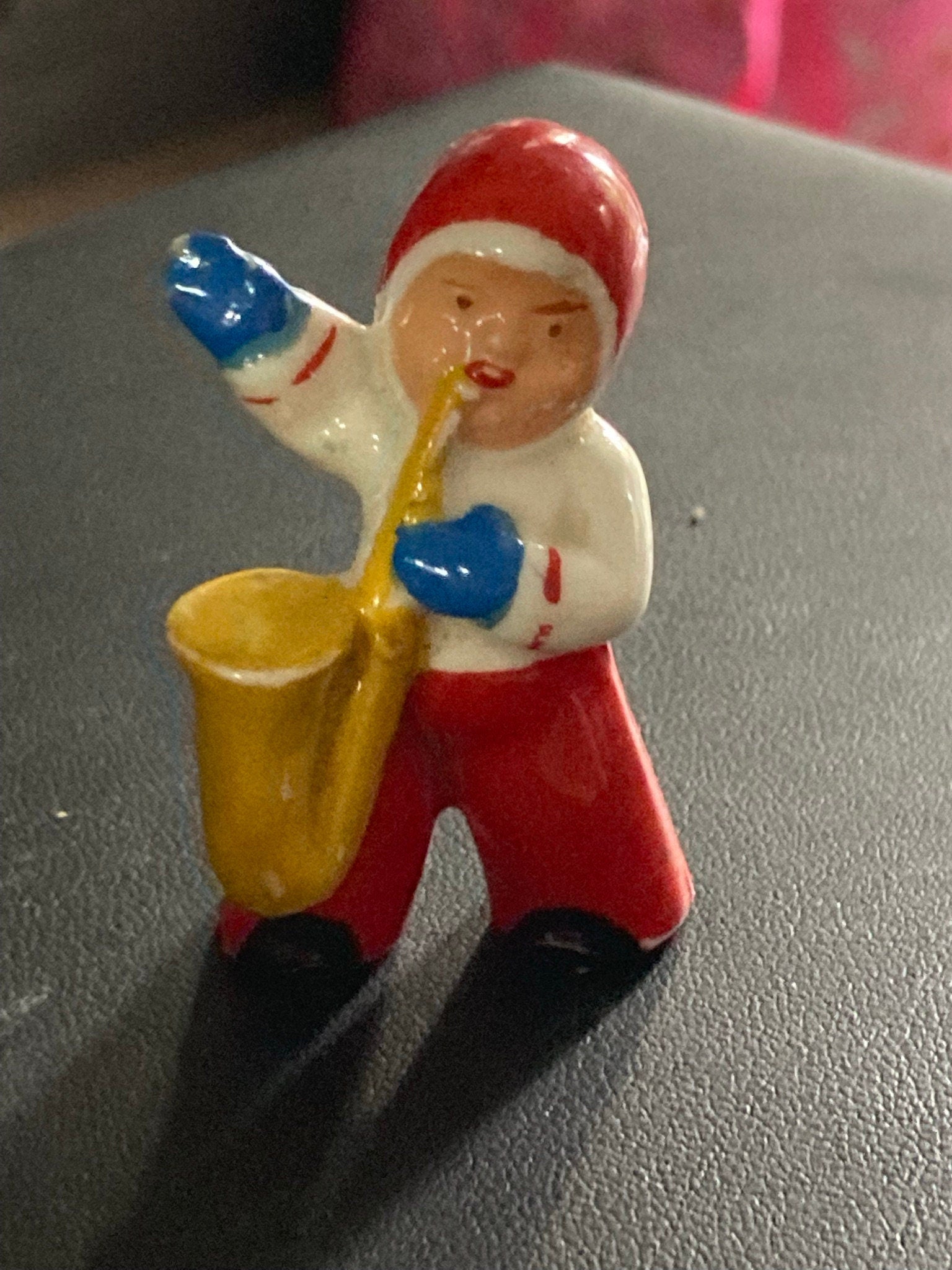Antique porcelain or bisque Snow Baby child with saxophone Christmas Xmas Cake topper decoration l