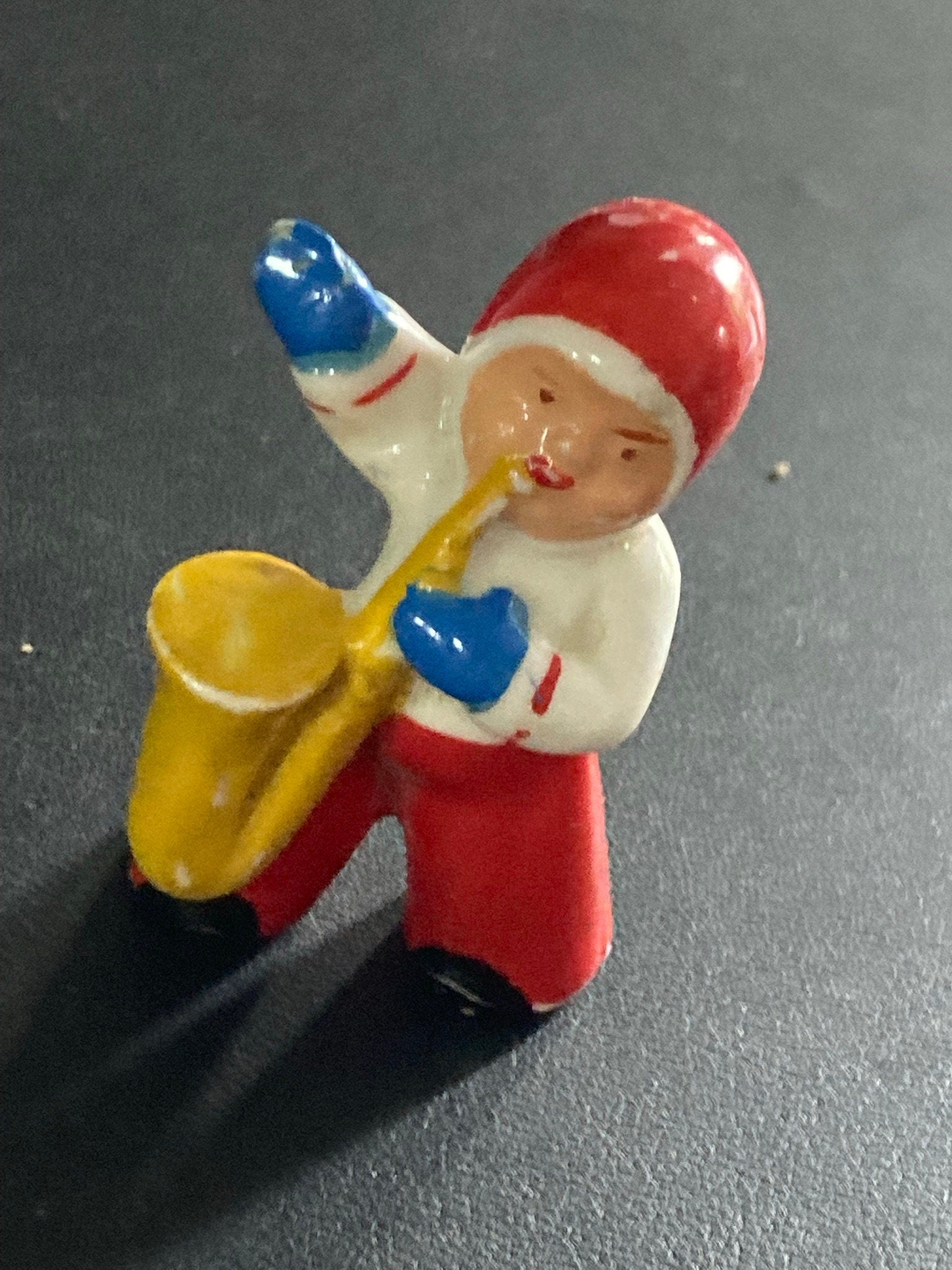 Antique porcelain or bisque Snow Baby child with saxophone Christmas Xmas Cake topper decoration l