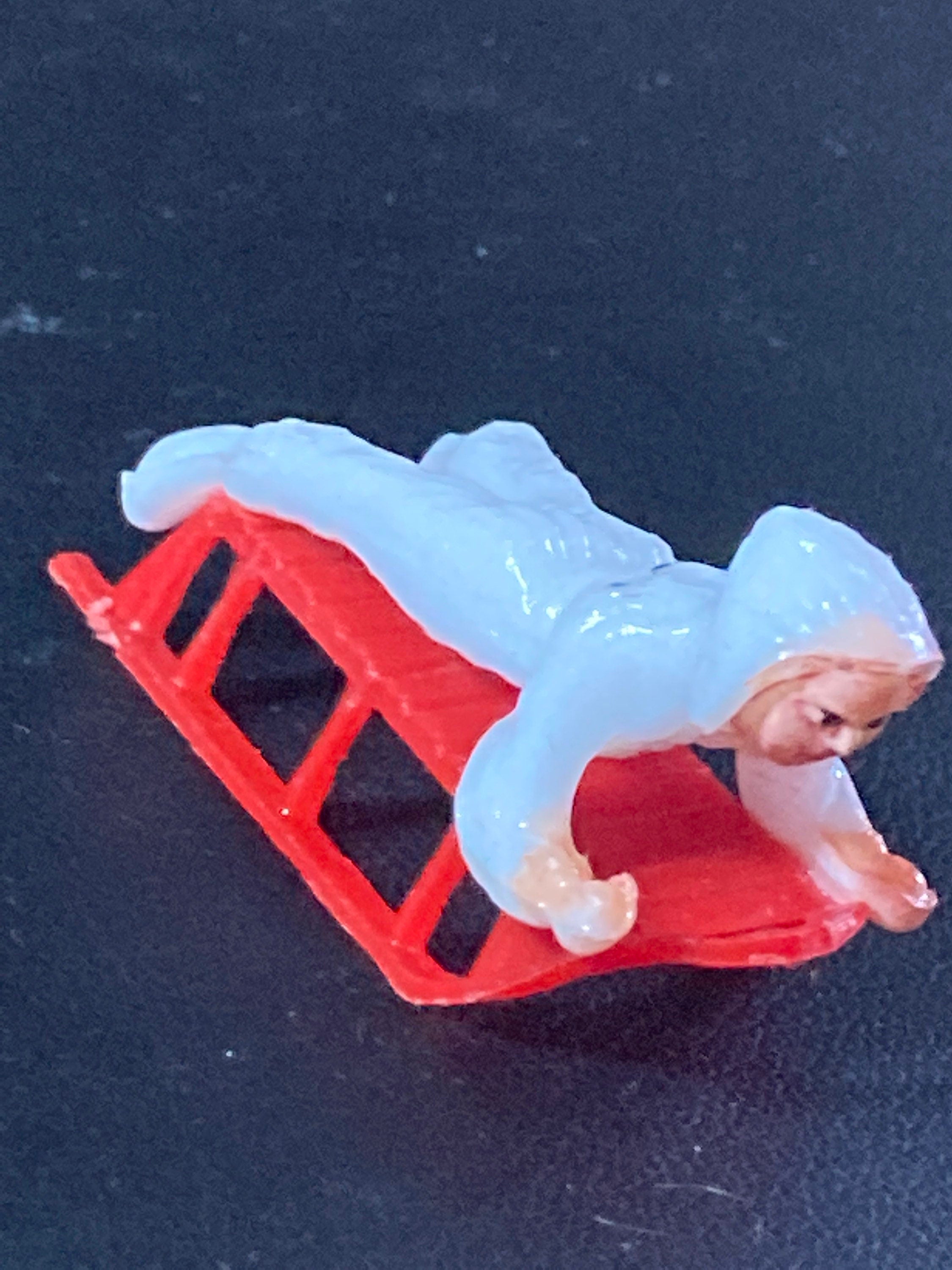 Vintage 1960s 1 x miniature snow boy on sledge snow baby Christmas cake topper