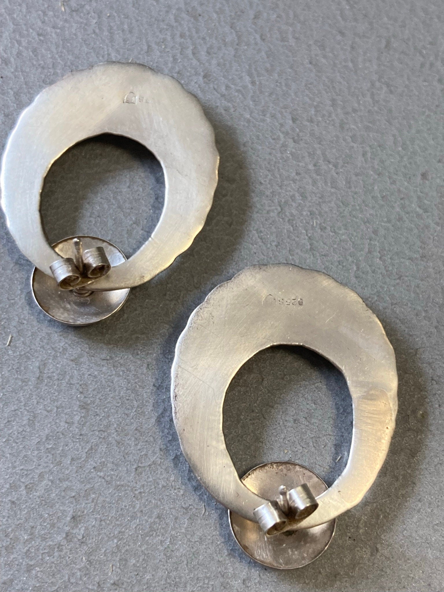 Large 925 sterling silver hoop drop dropper 3.5cm modernist stud earrings for pierced ears