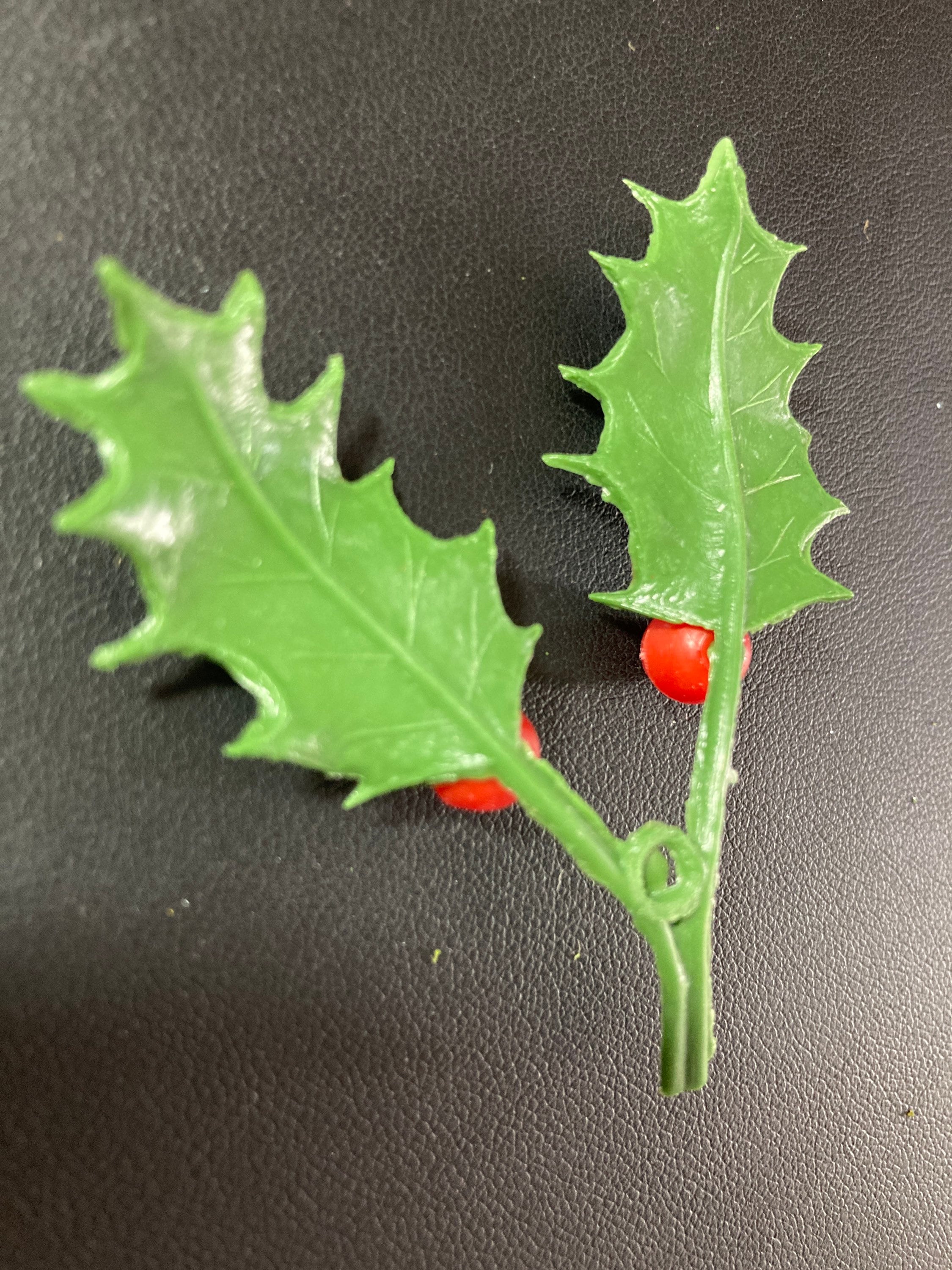 Red green large 6cm sprig of HOLLY LEAVES BERRIES plastic cake topper decoration