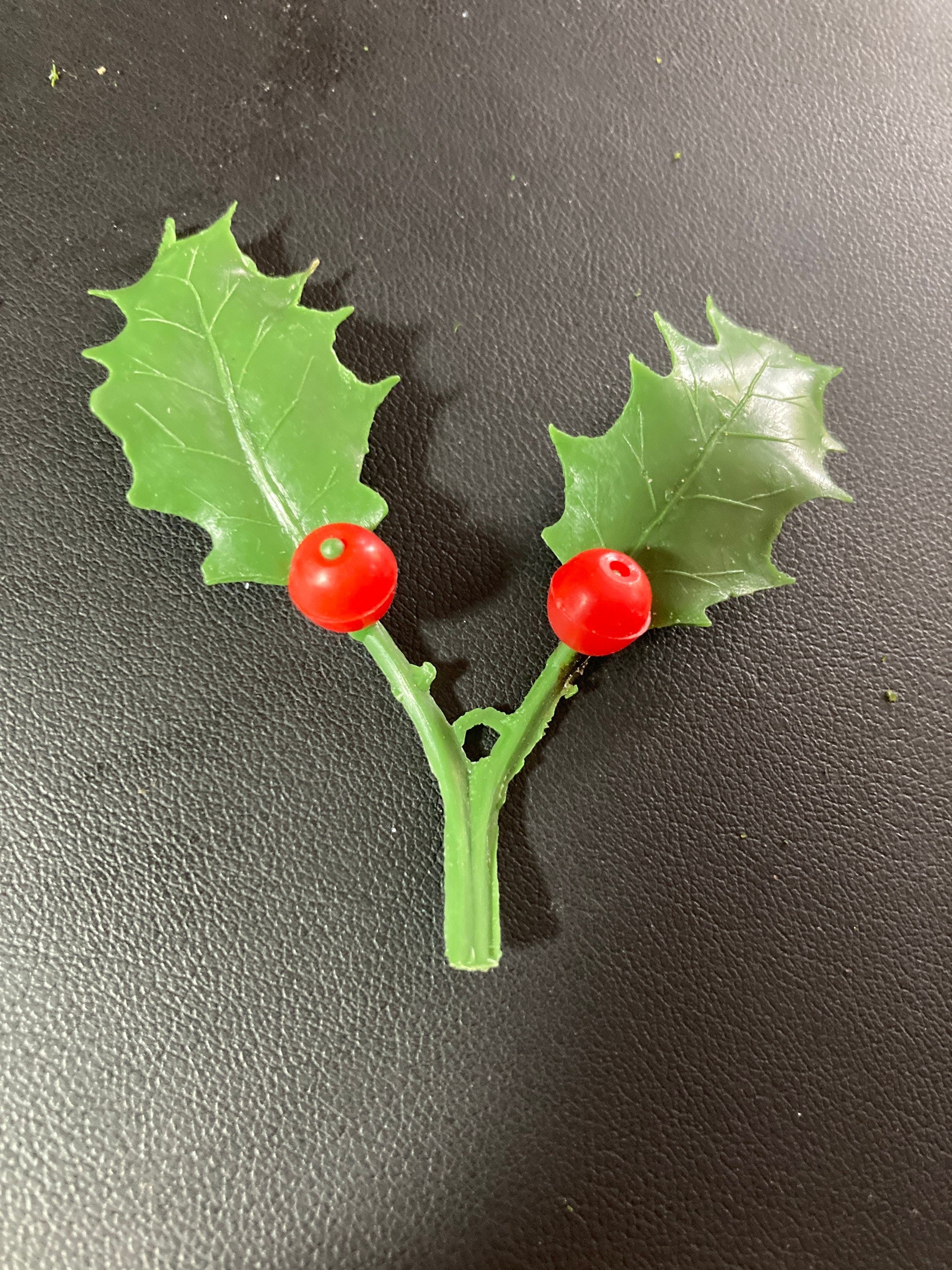 Red green large 6cm sprig of HOLLY LEAVES BERRIES plastic cake topper decoration