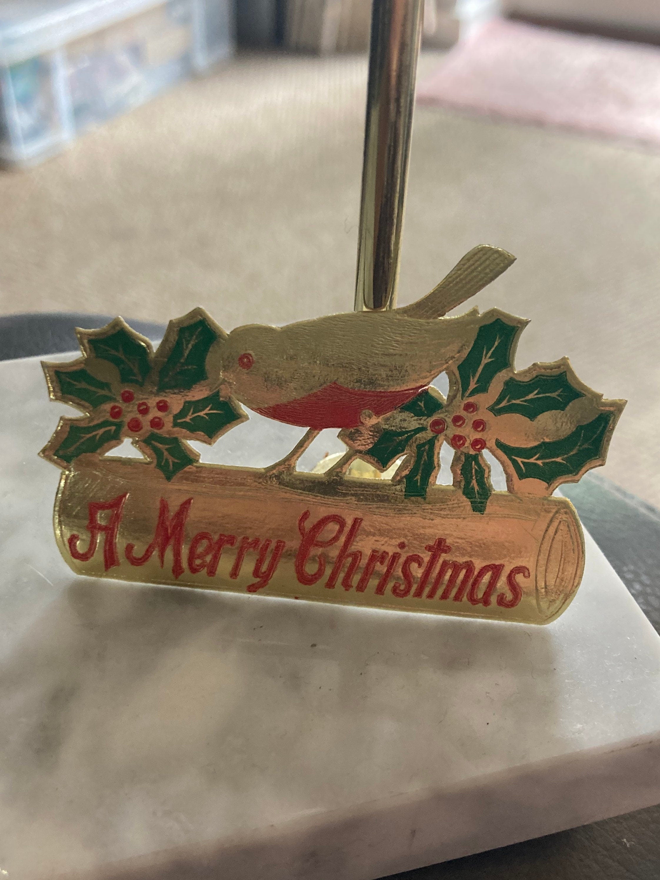 traditional A Merry Christmas with robin cardboard cake topper