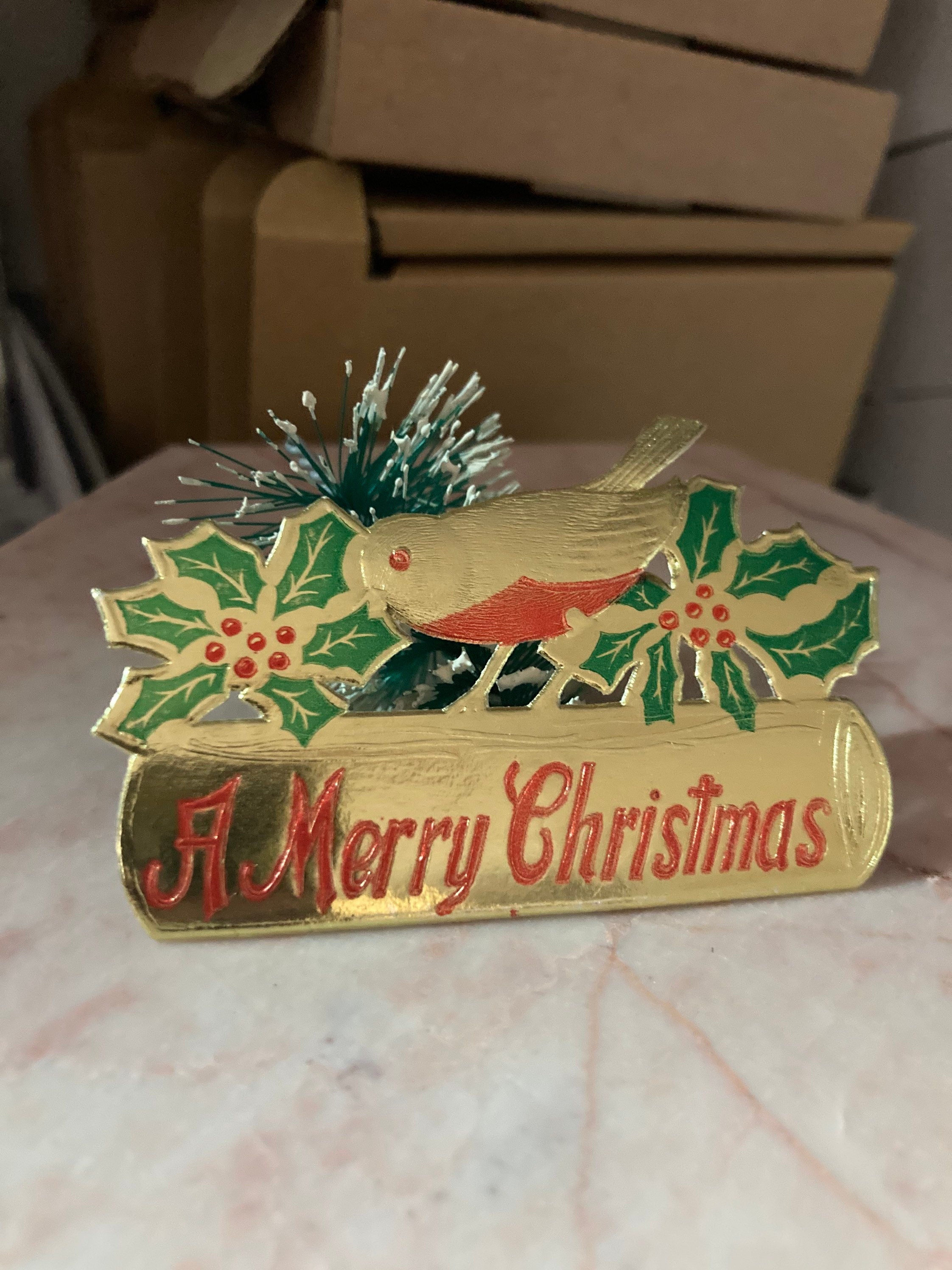 traditional A Merry Christmas with robin cardboard cake topper