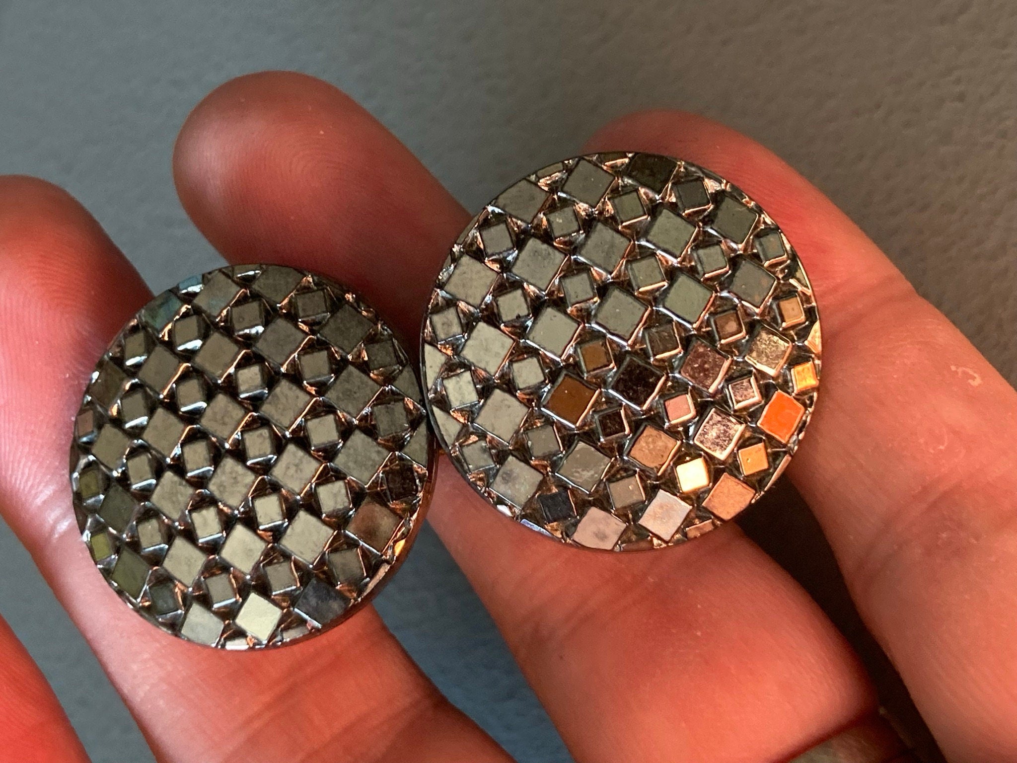 Vintage polished glass finish sparkly silver tone two part Belt Buckle