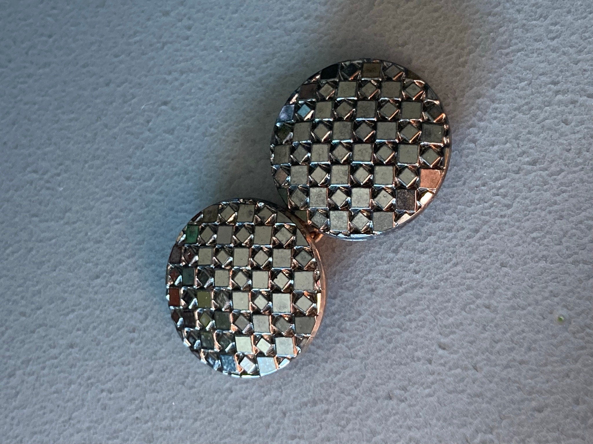 Vintage polished glass finish sparkly silver tone two part Belt Buckle