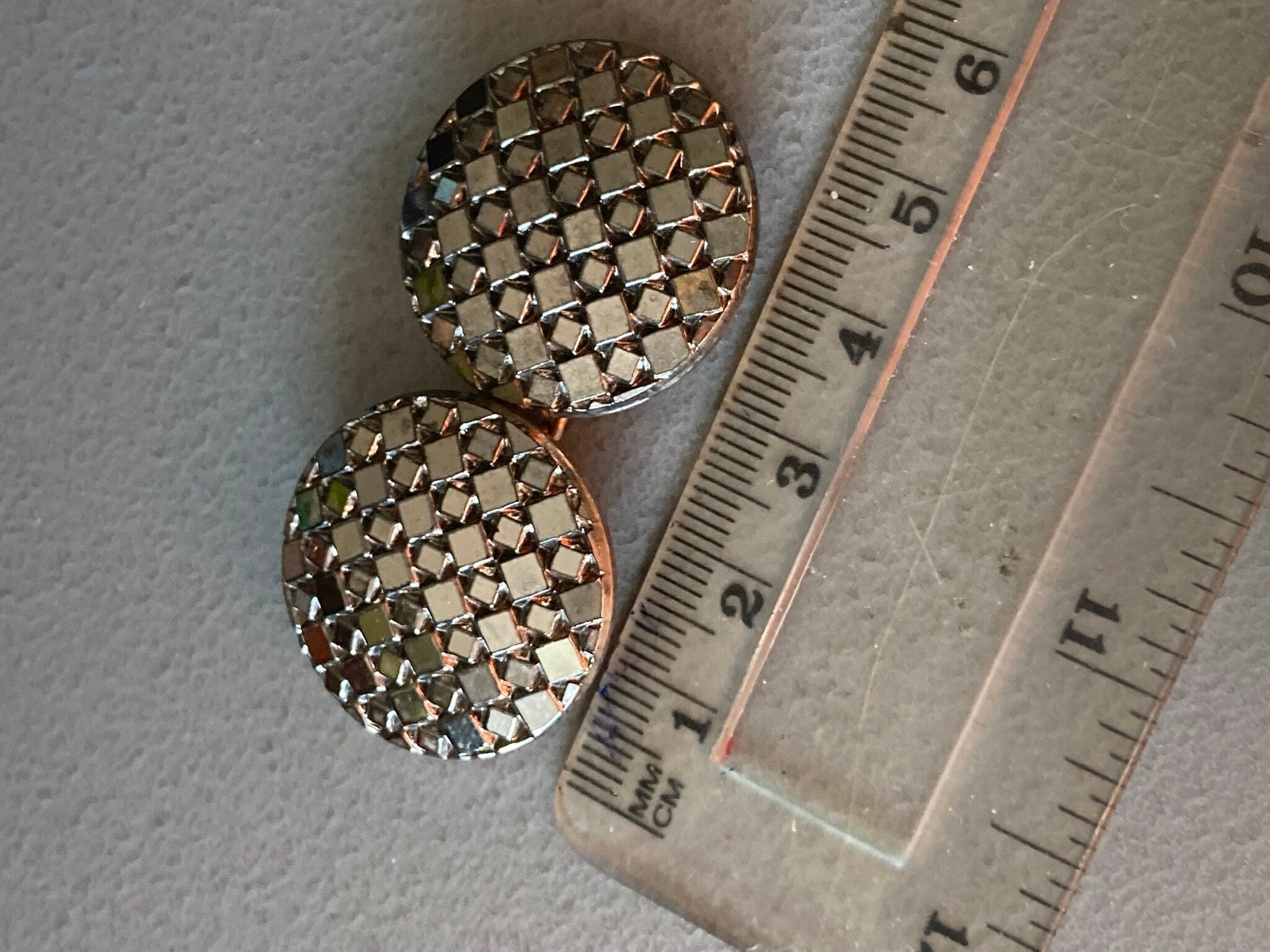 Vintage polished glass finish sparkly silver tone two part Belt Buckle