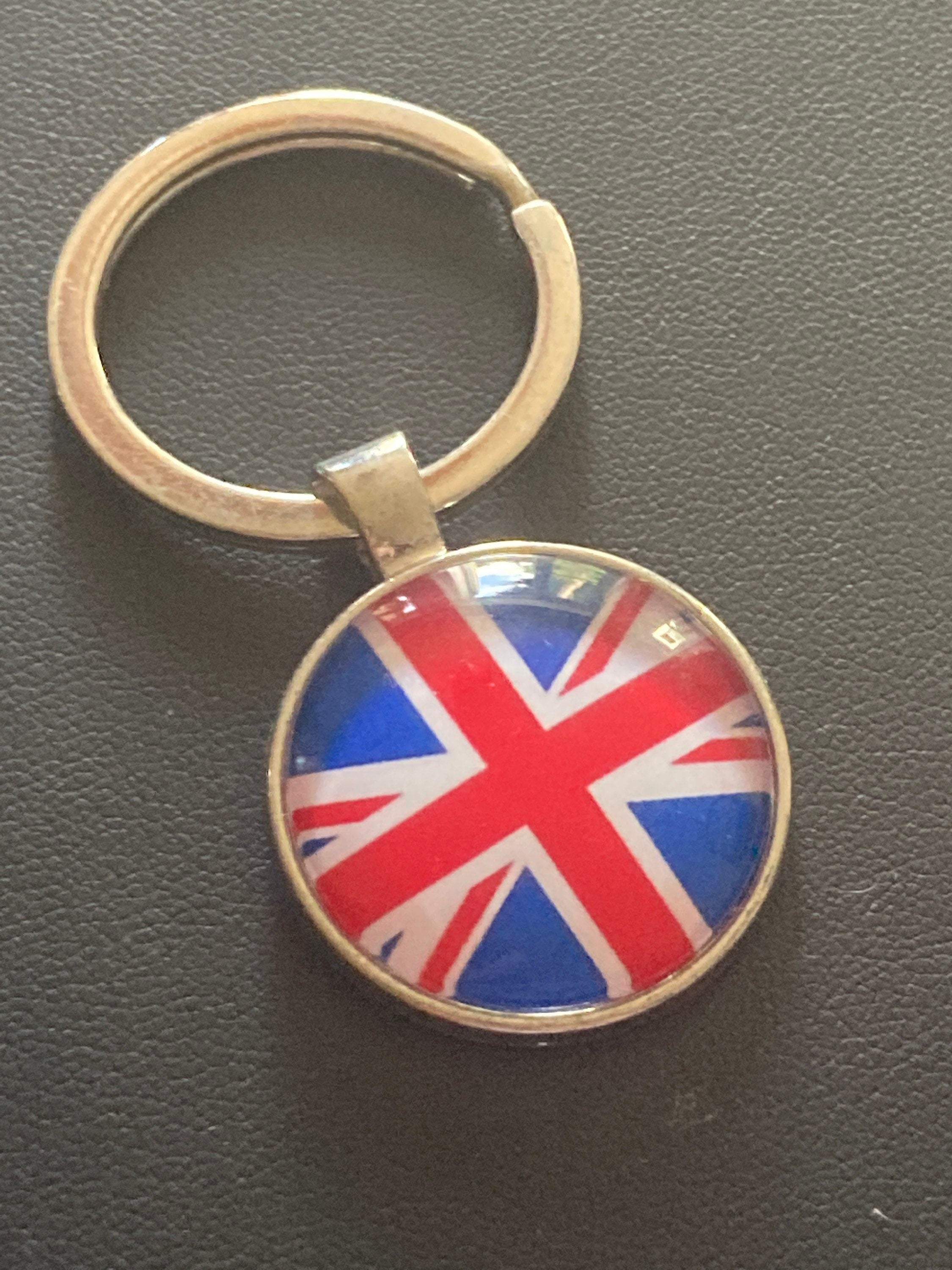 Union Jack keyring souvenir silver keyring with 25mm glass cabochon