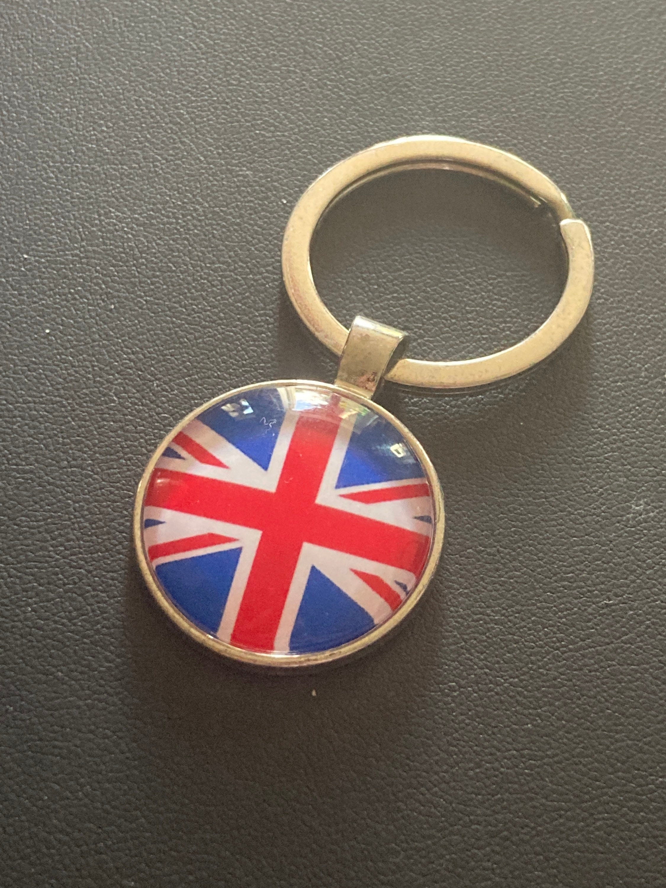 Union Jack keyring souvenir silver keyring with 25mm glass cabochon