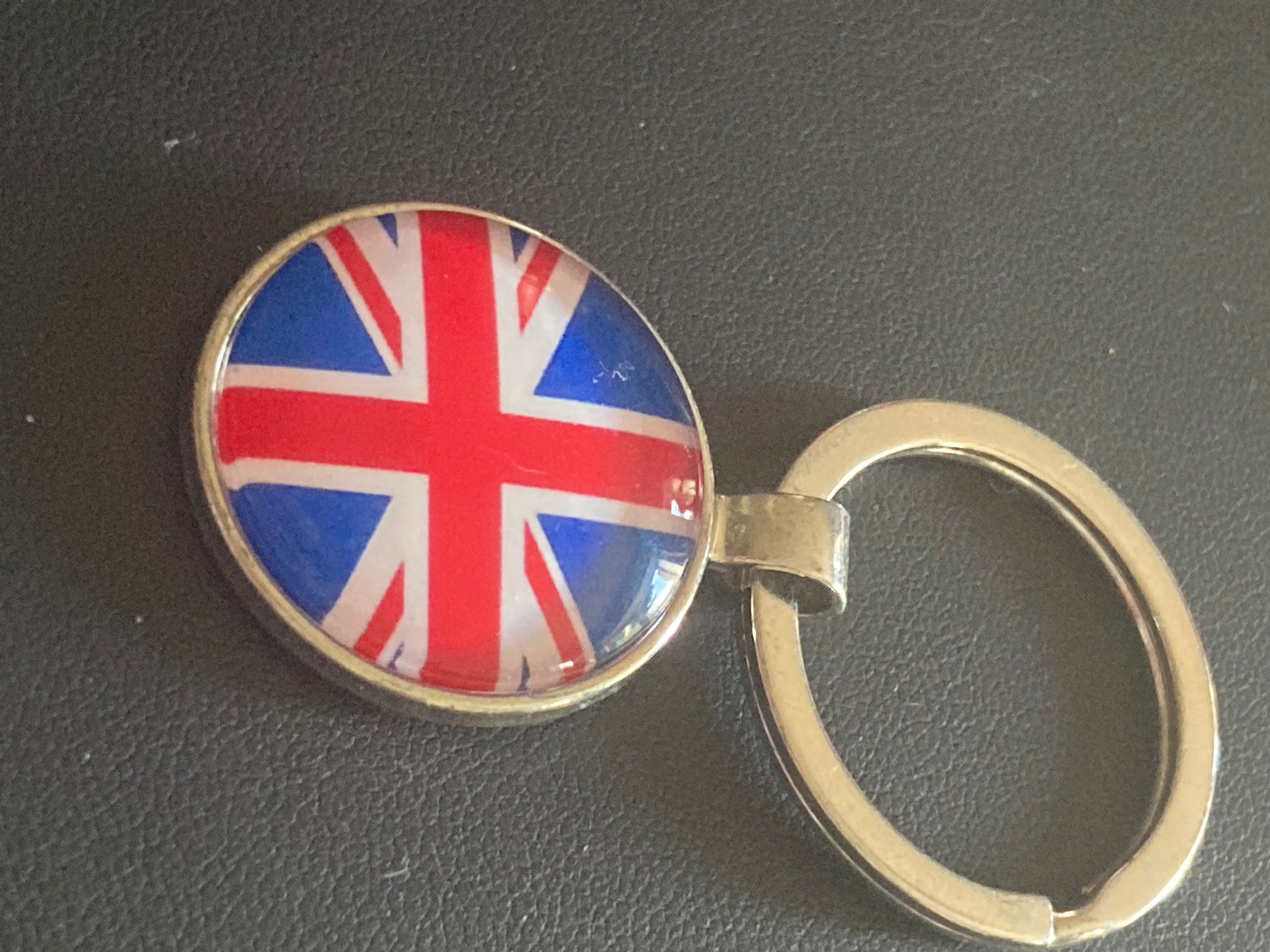 Union Jack keyring souvenir silver keyring with 25mm glass cabochon