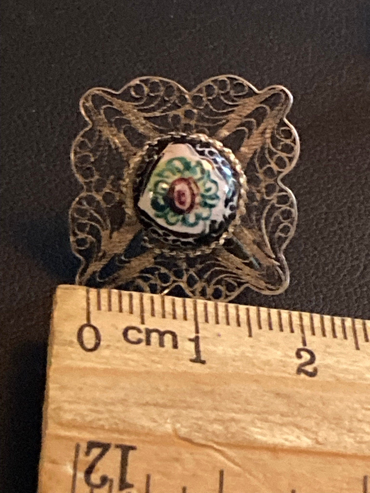 Eastern clip on earrings screw back Arabic Continental silver filigree story teller hand painted