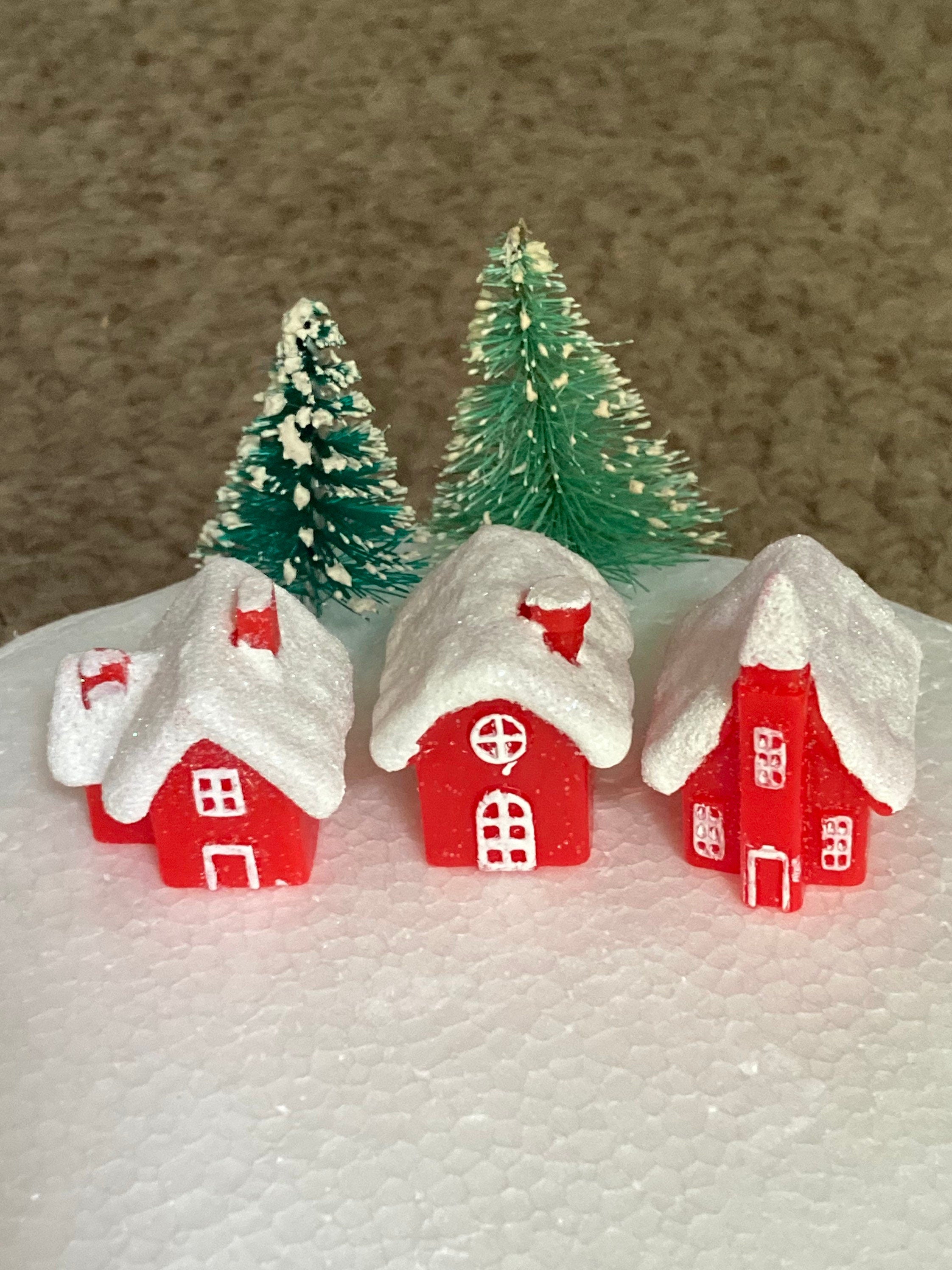new 1 x miniature plastic red chalet house Christmas cake topper