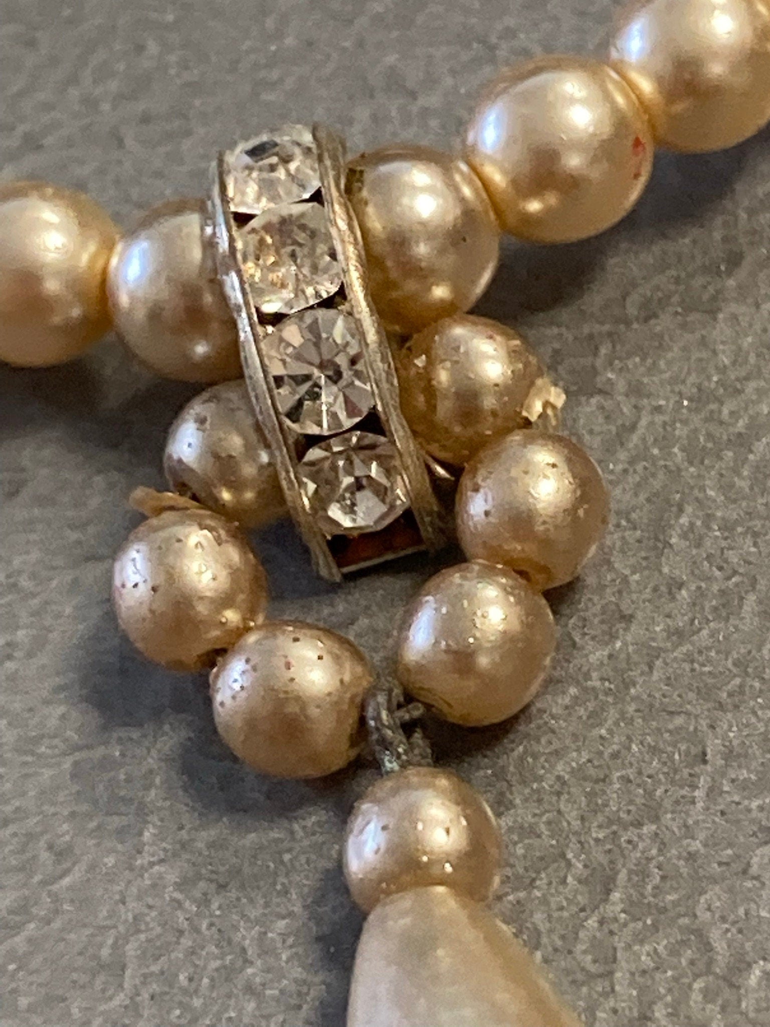 Faux Pearl necklace paste pendant vintage diamanté drop