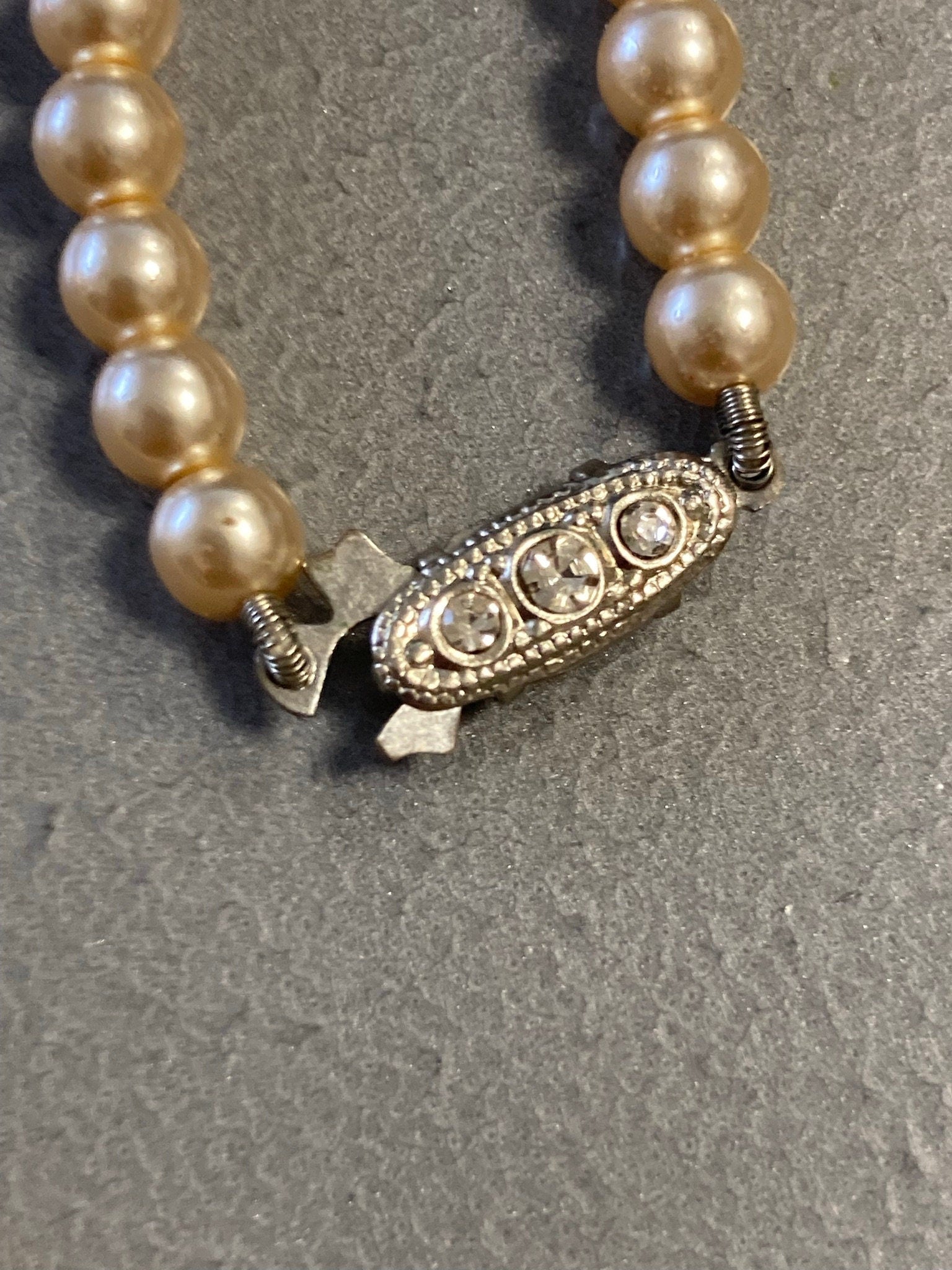 Faux Pearl necklace paste pendant vintage diamanté drop