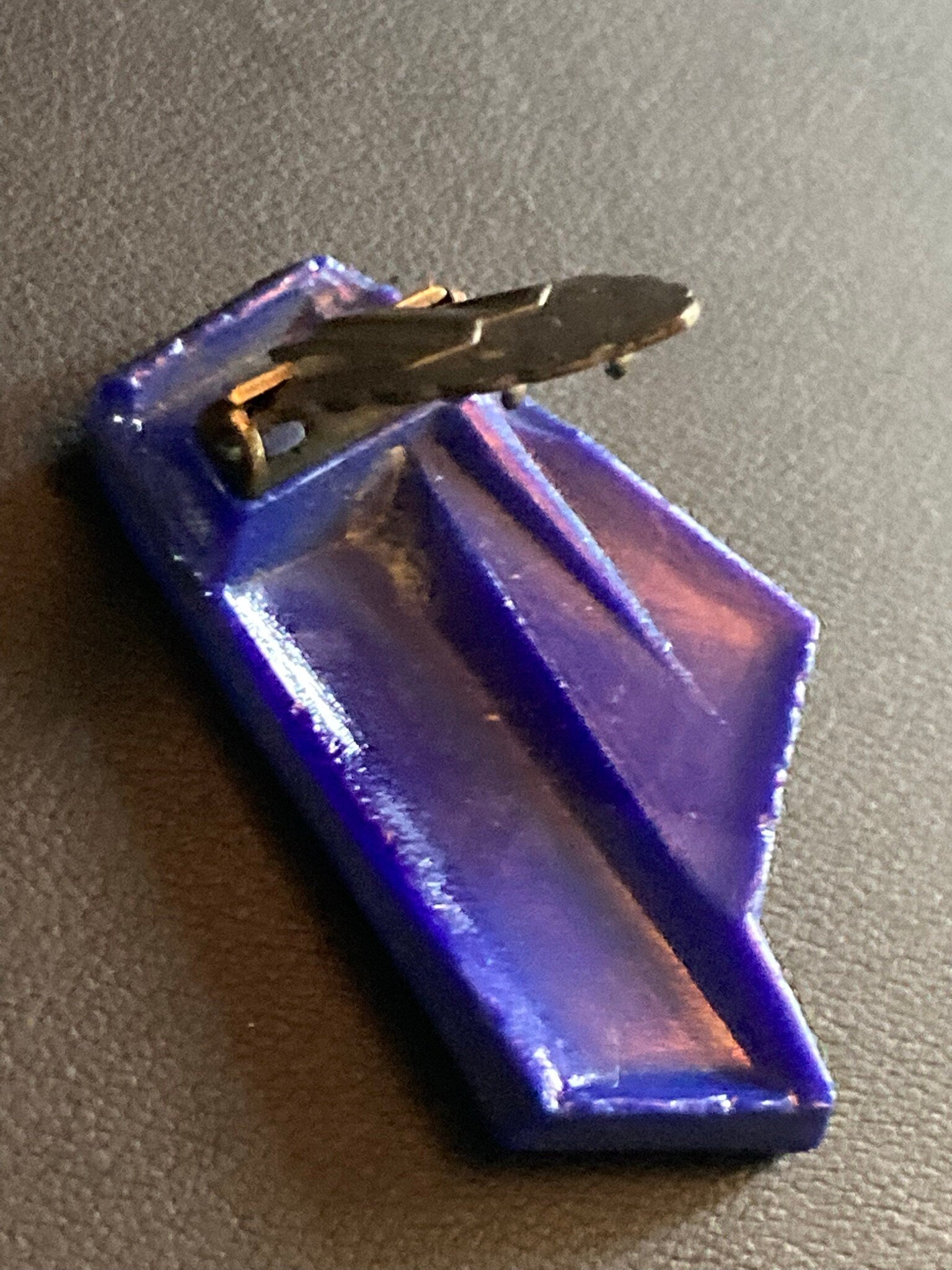 Art Deco bright blue painted silver pressed glass Dress Clip