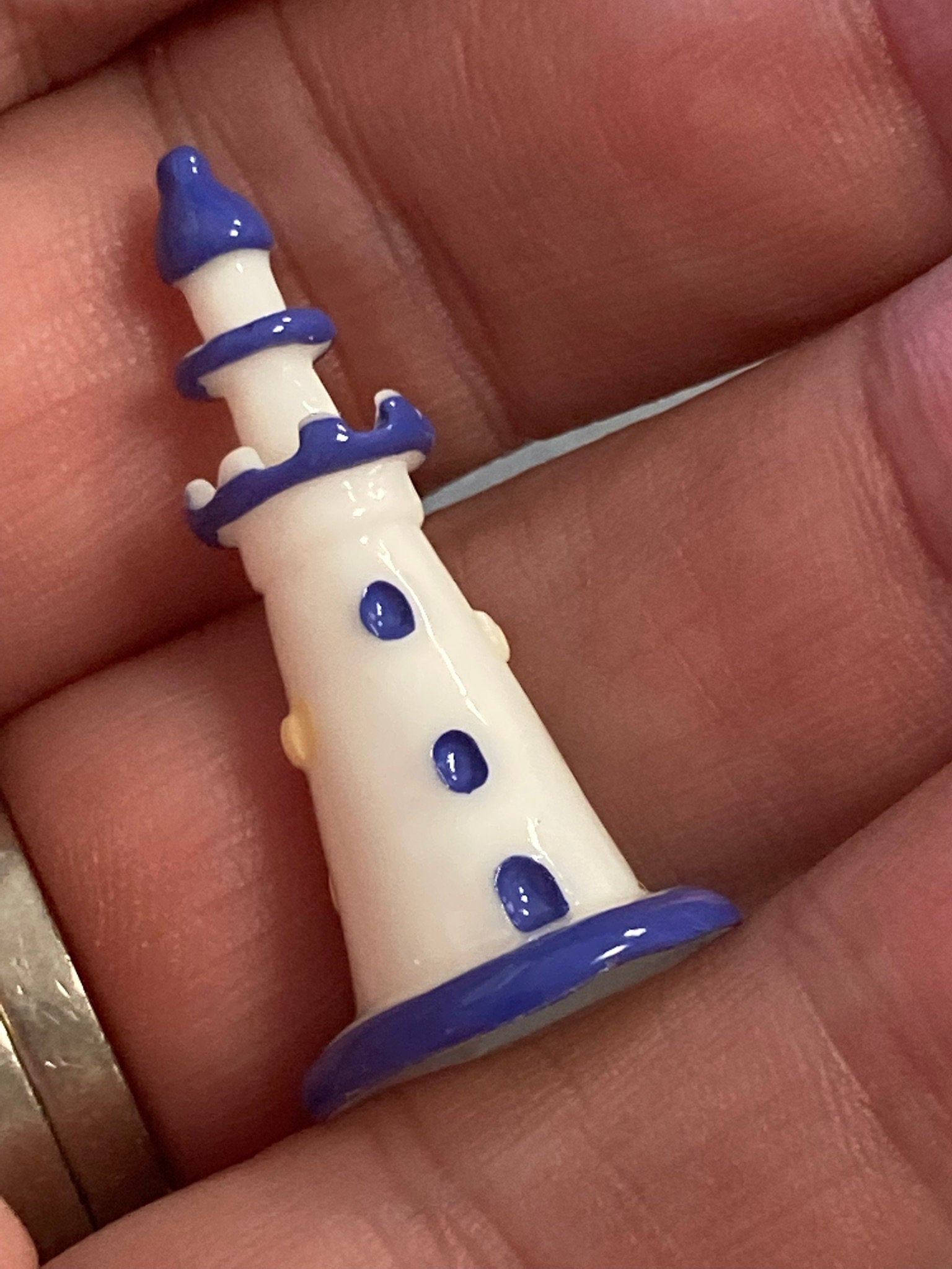3.5cm miniature blue white LIGHTHOUSE seaside cake topper decoration craft plastic