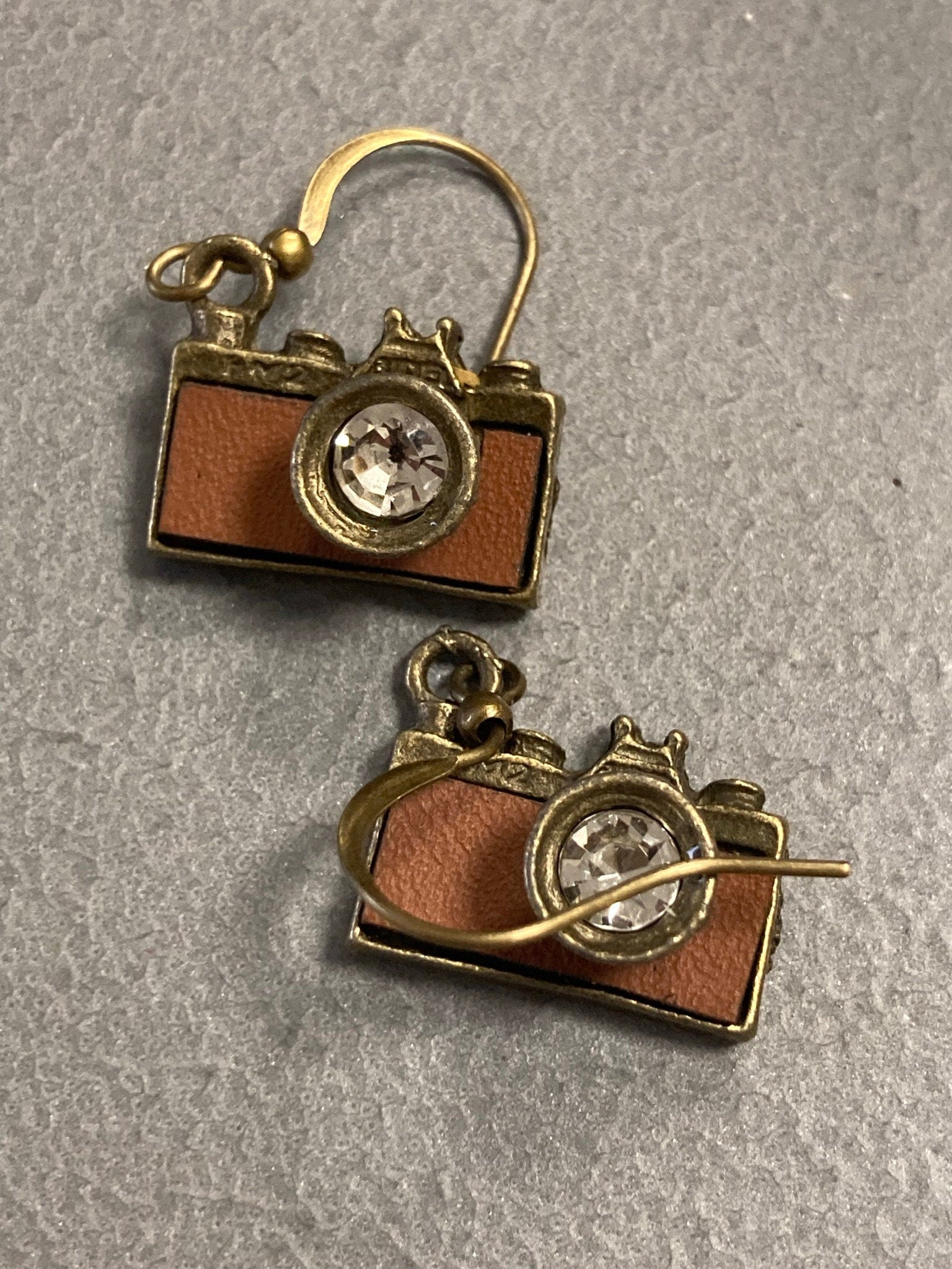 Vintage diamanté small drop camera earrings