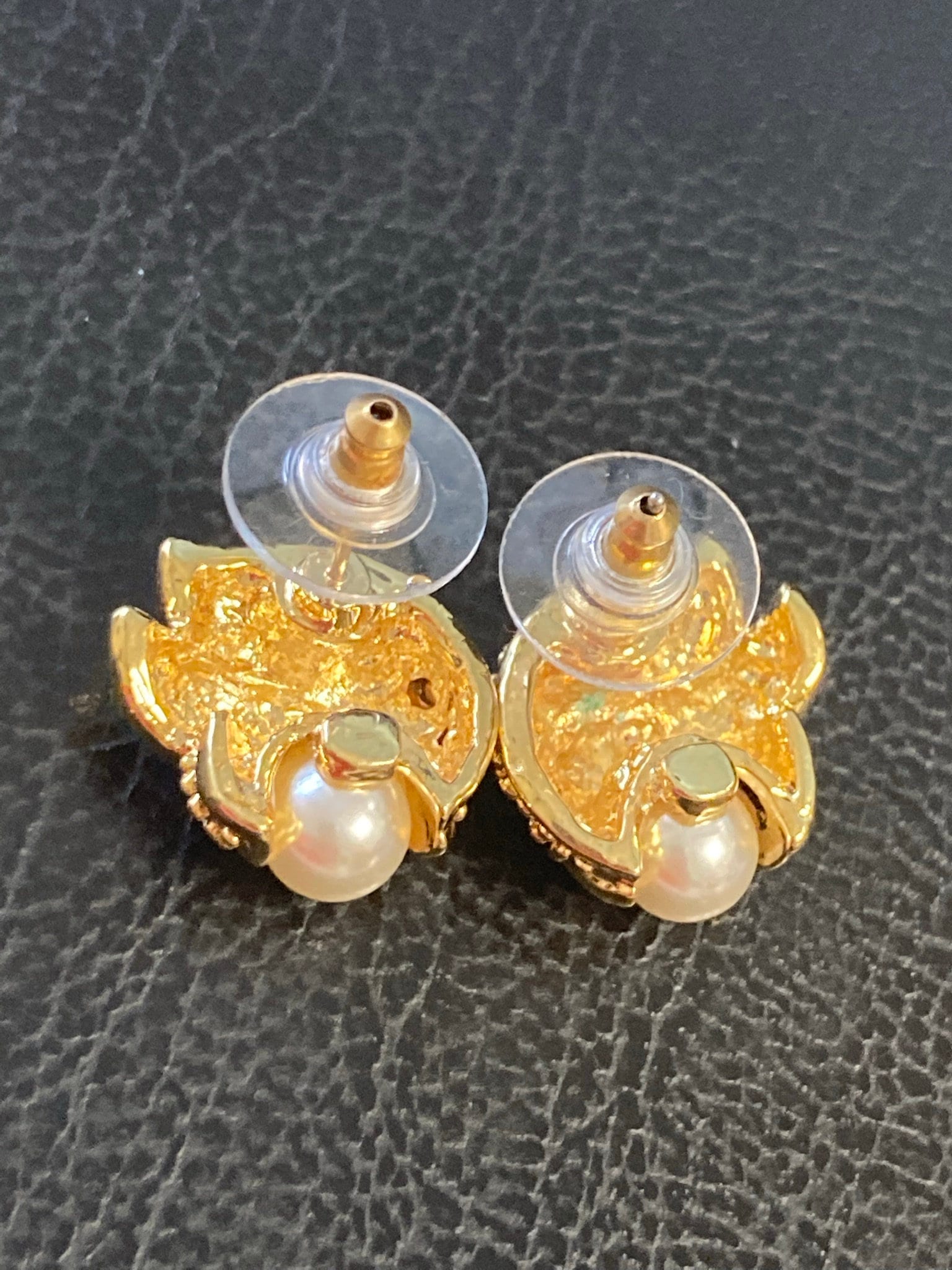 clear diamanté faux pearl cabochon stud earrings for pierced ears