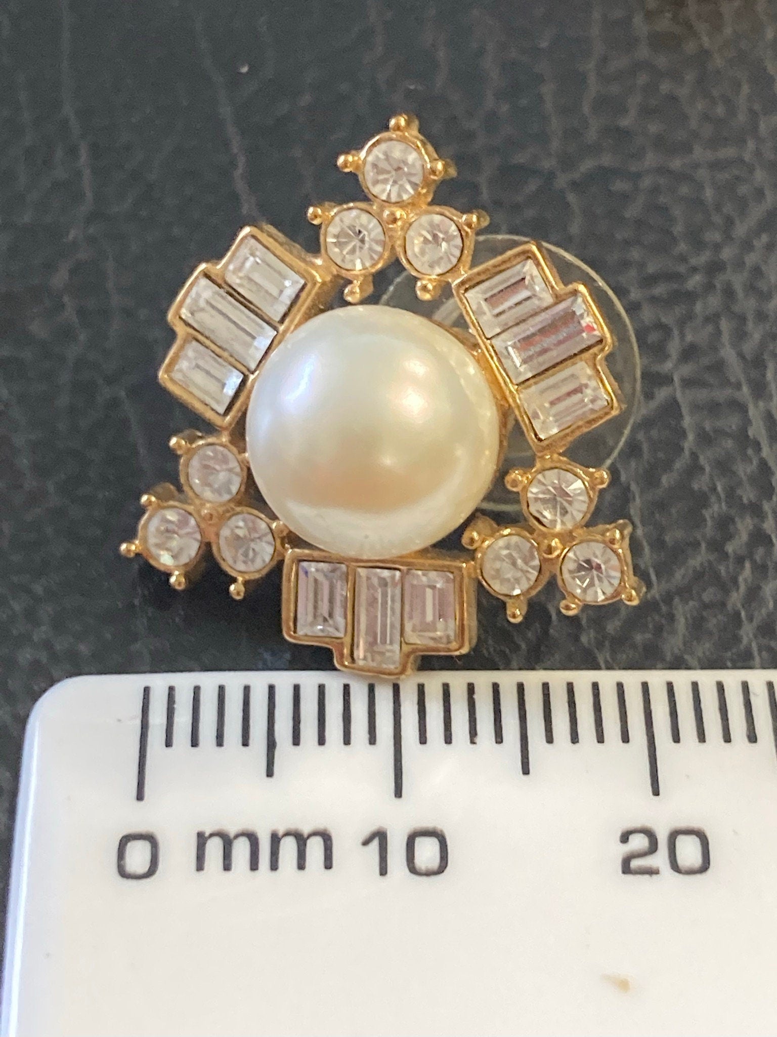 clear diamanté paste faux pearl cabochon stud earrings for pierced ears