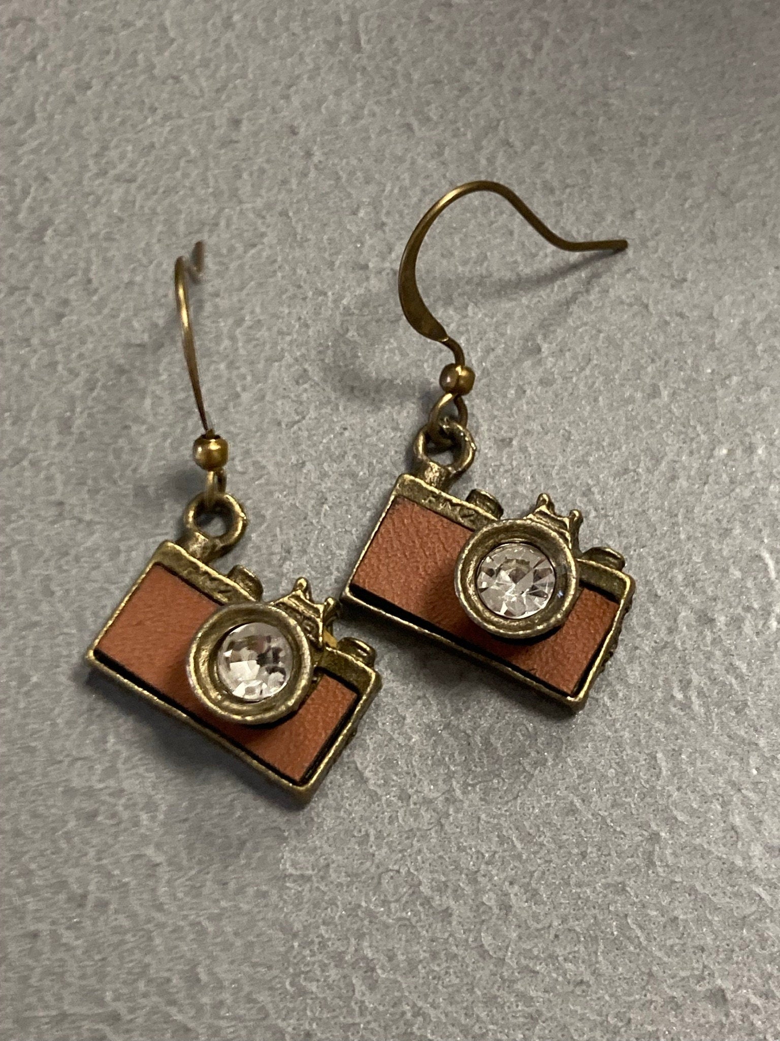 Vintage diamanté small drop camera earrings