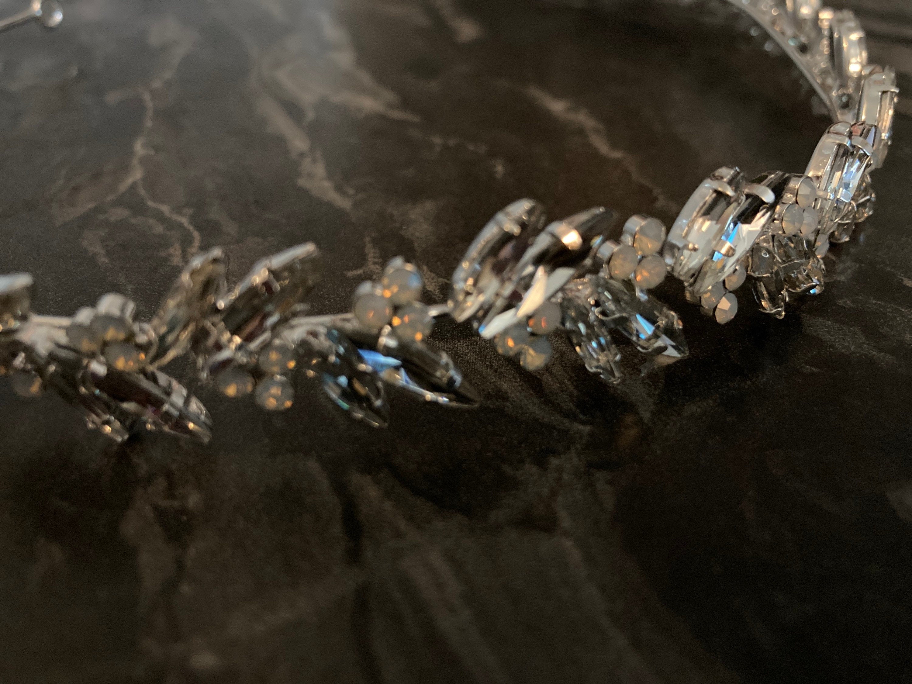 silver tone diamanté tiara clear crystal rhinestones wedding