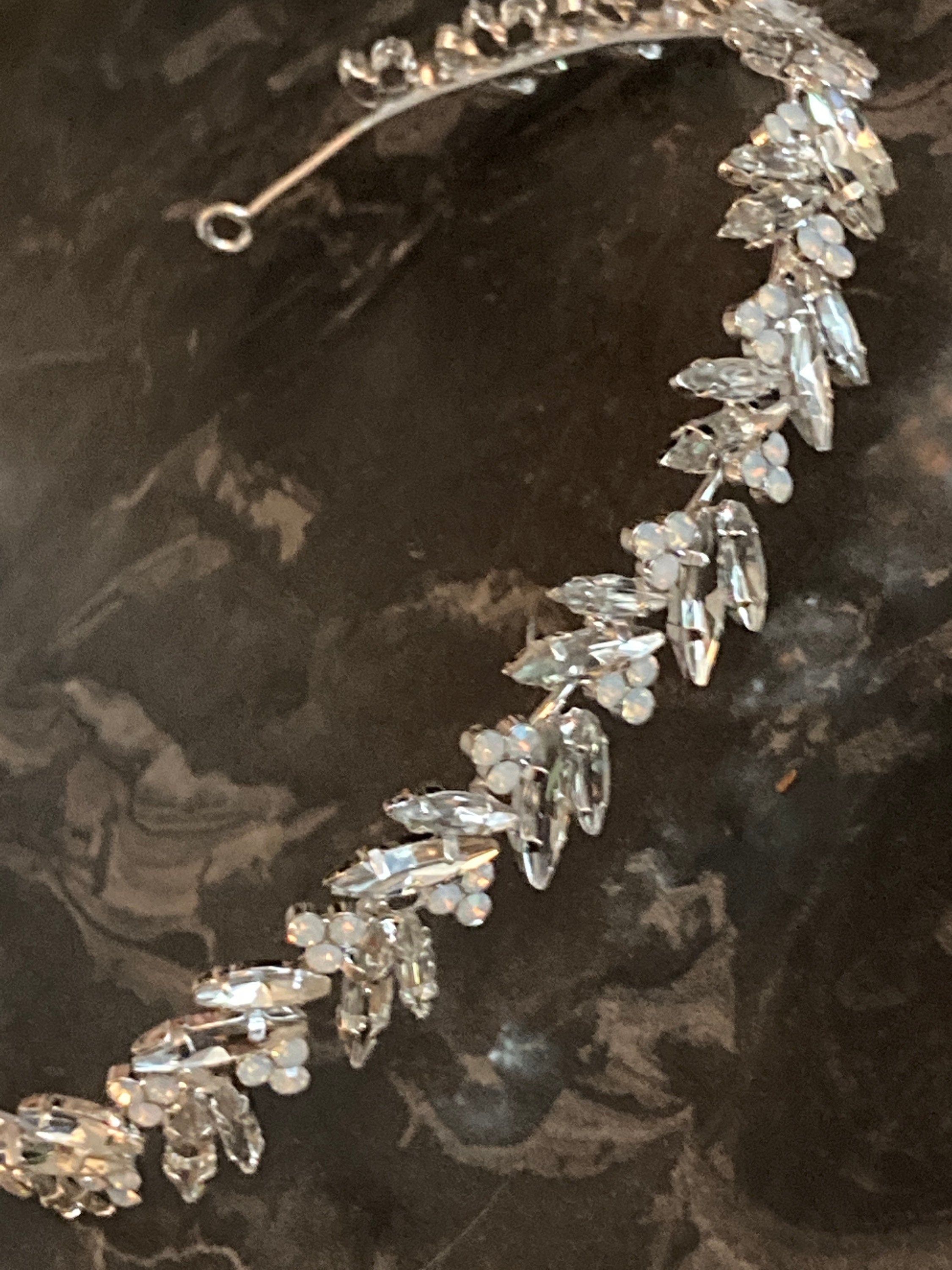 silver tone diamanté tiara clear crystal rhinestones wedding