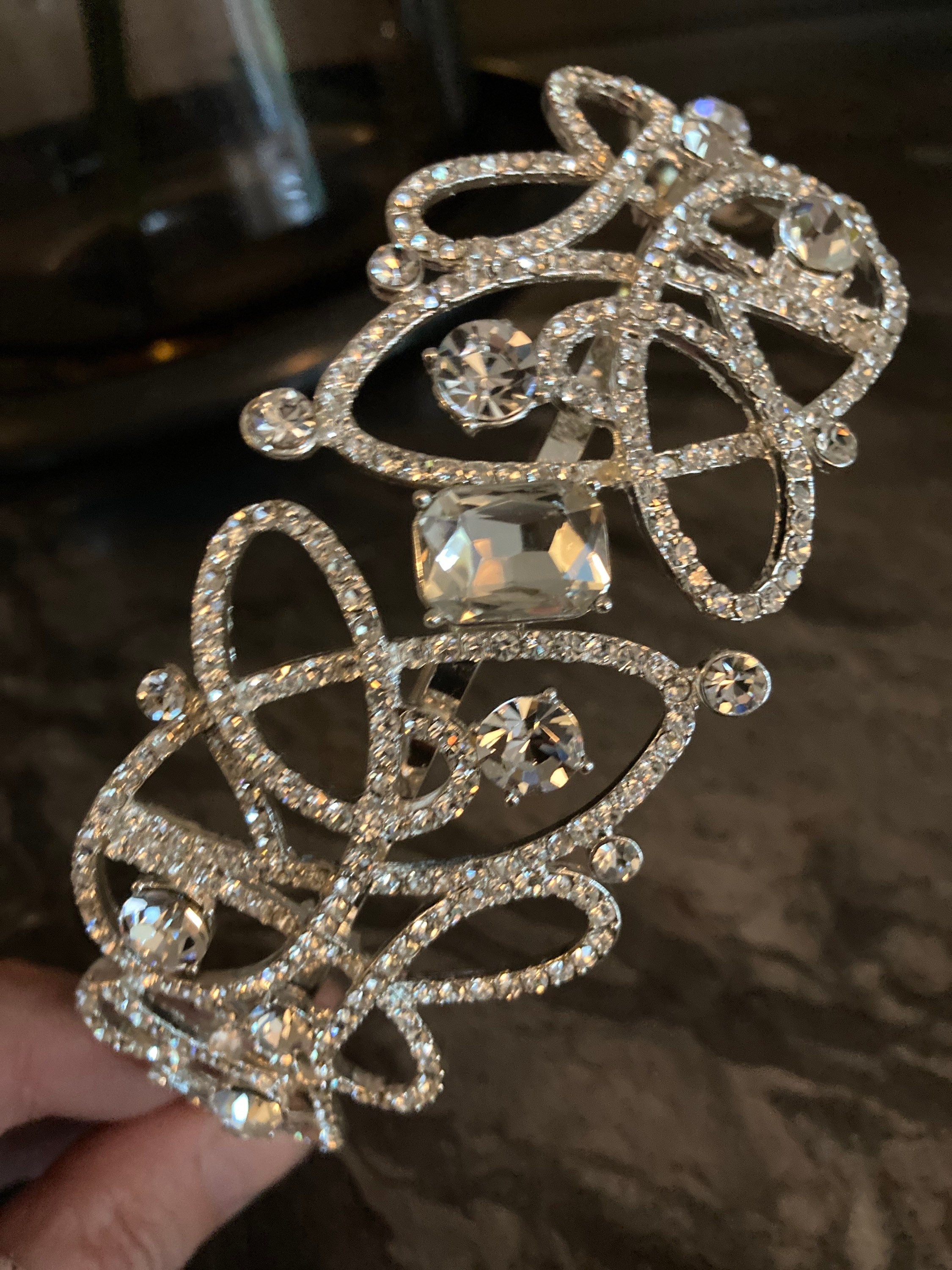 Ladies Antique style silver tone tiara clear diamanté crystal rhinestones vintage wedding