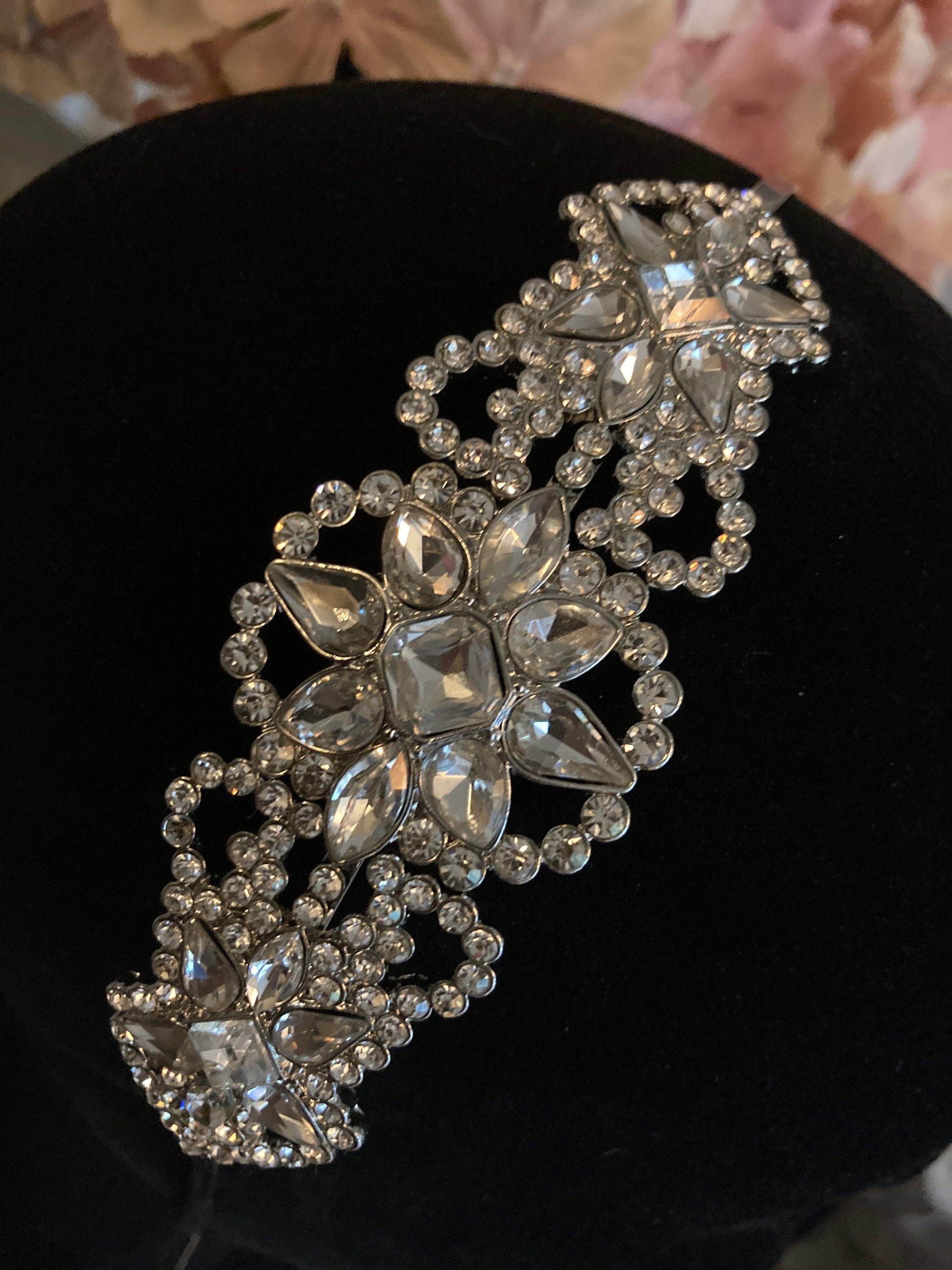 silver tone diamanté tiara clear crystal rhinestones wedding