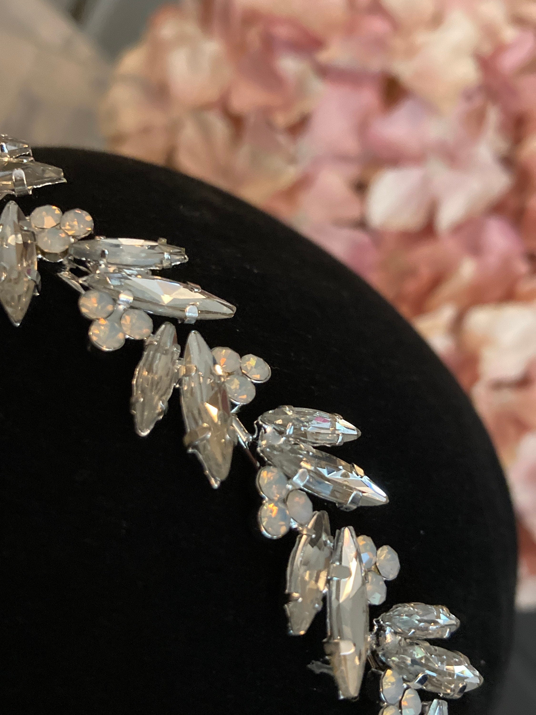 silver tone diamanté tiara clear crystal rhinestones wedding