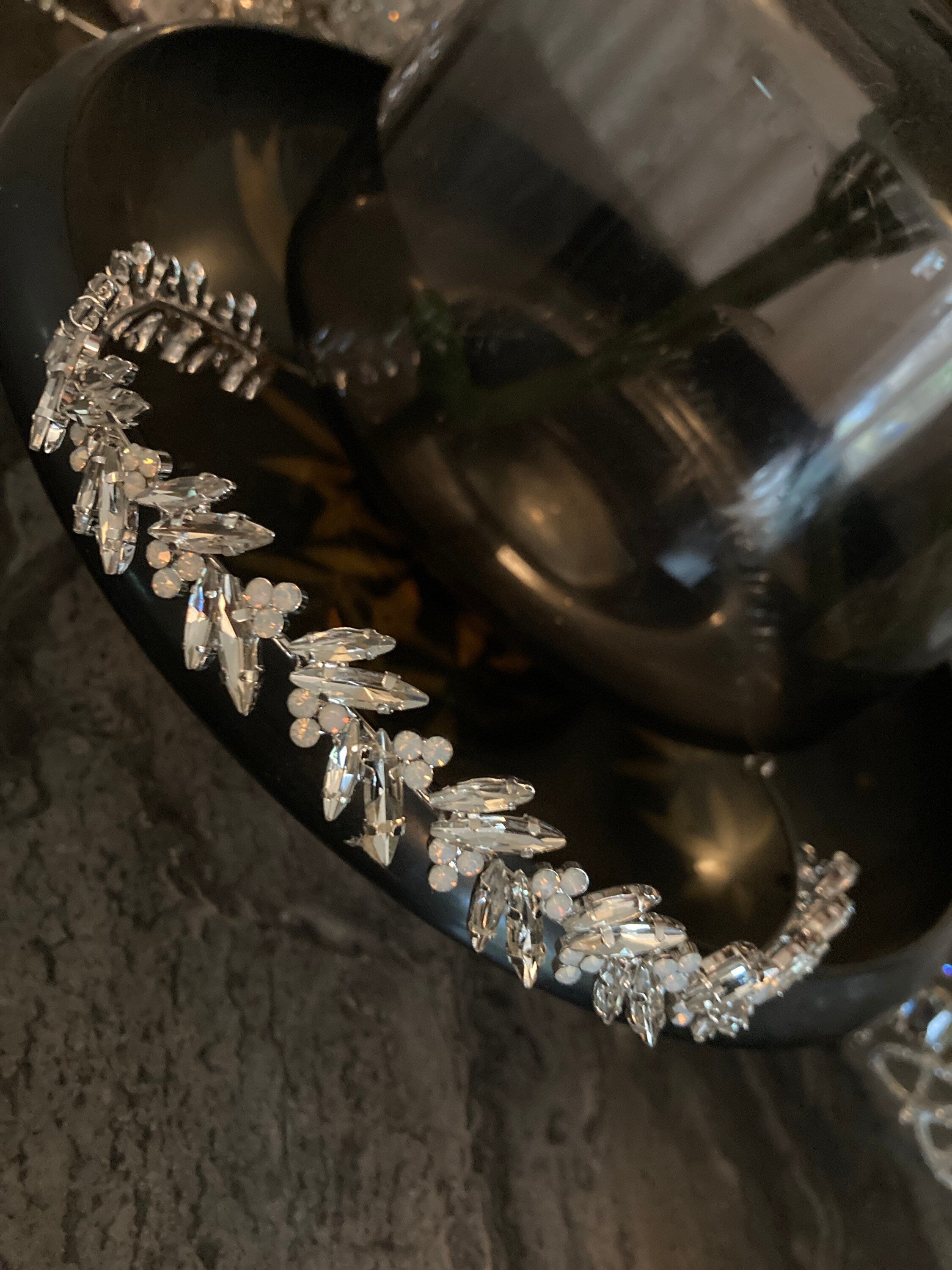 silver tone diamanté tiara clear crystal rhinestones wedding
