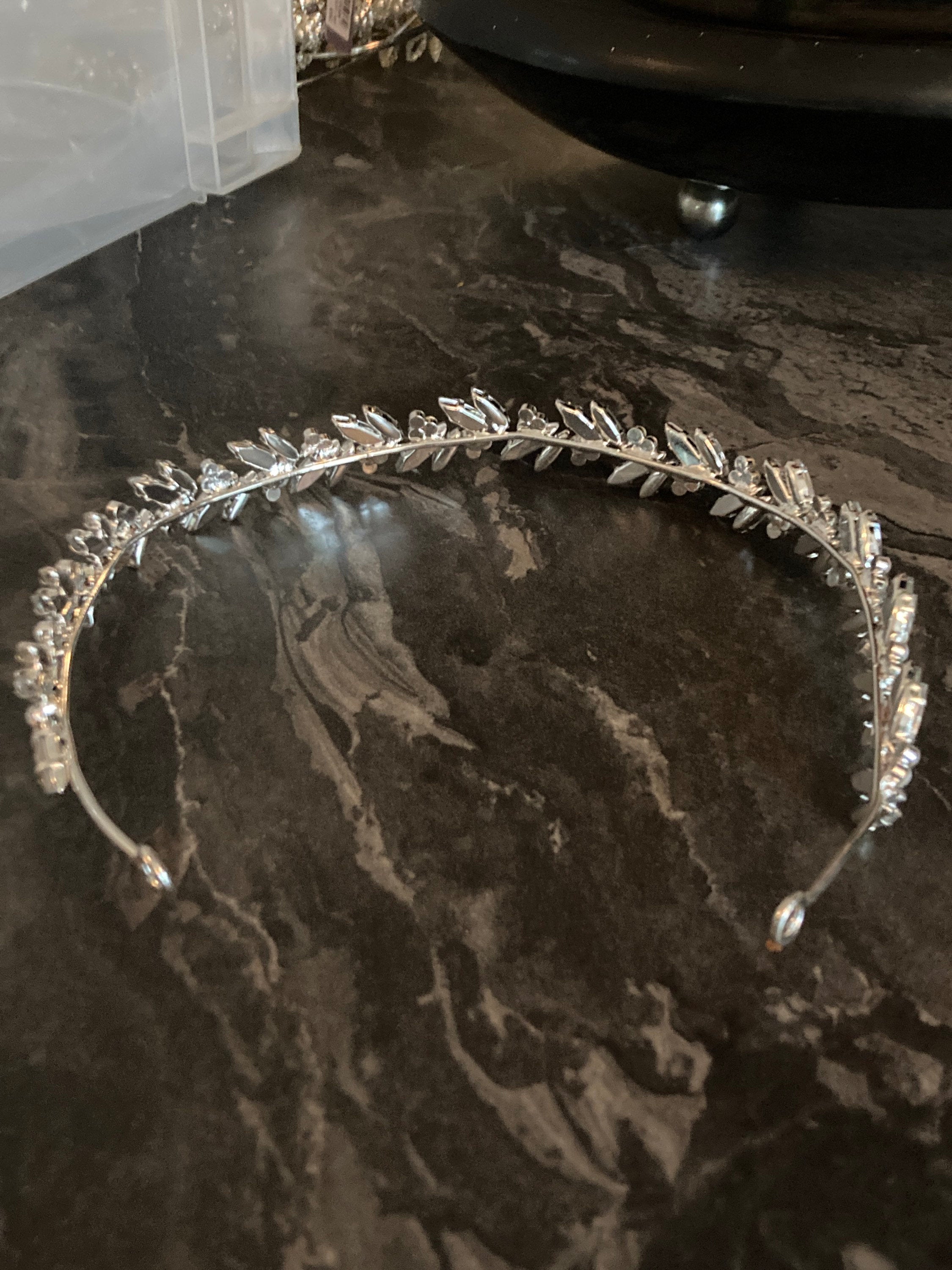 silver tone diamanté tiara clear crystal rhinestones wedding