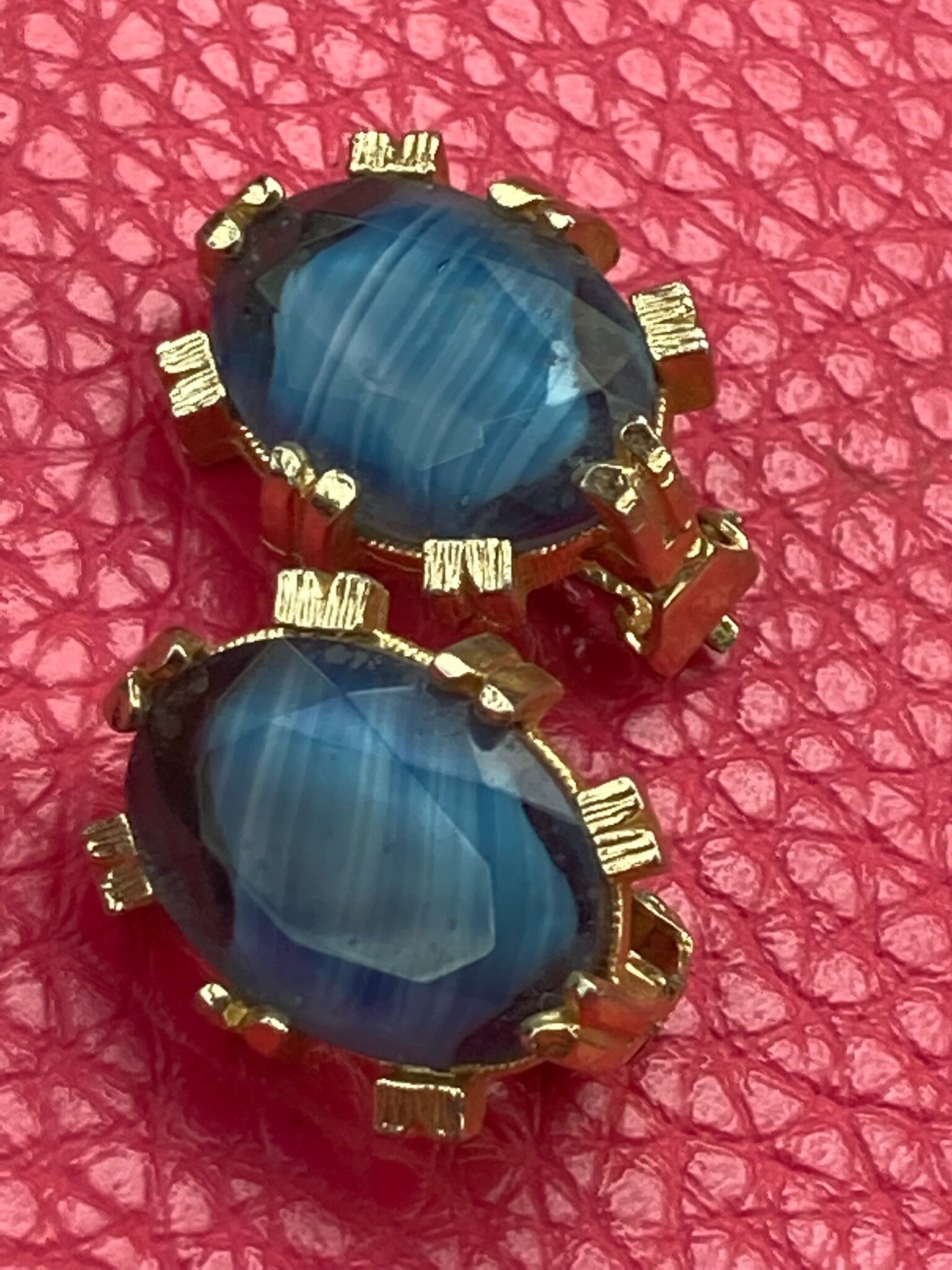 faux banded agate blue coloured glass chunky clip on earrings