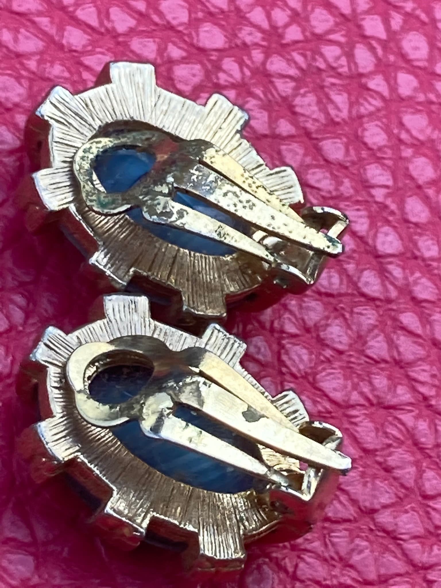 faux banded agate blue coloured glass chunky clip on earrings