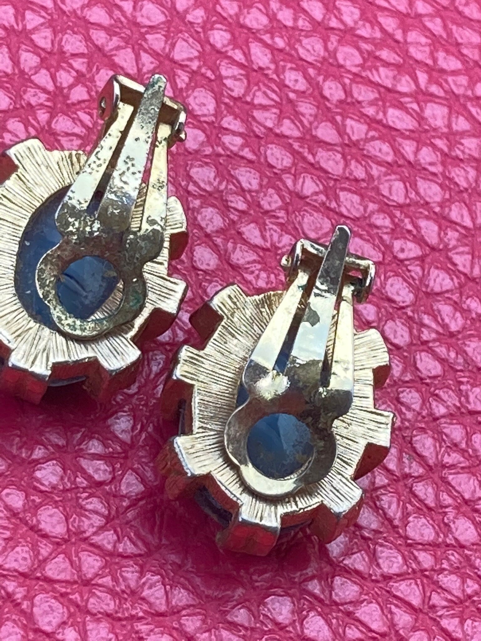 faux banded agate blue coloured glass chunky clip on earrings