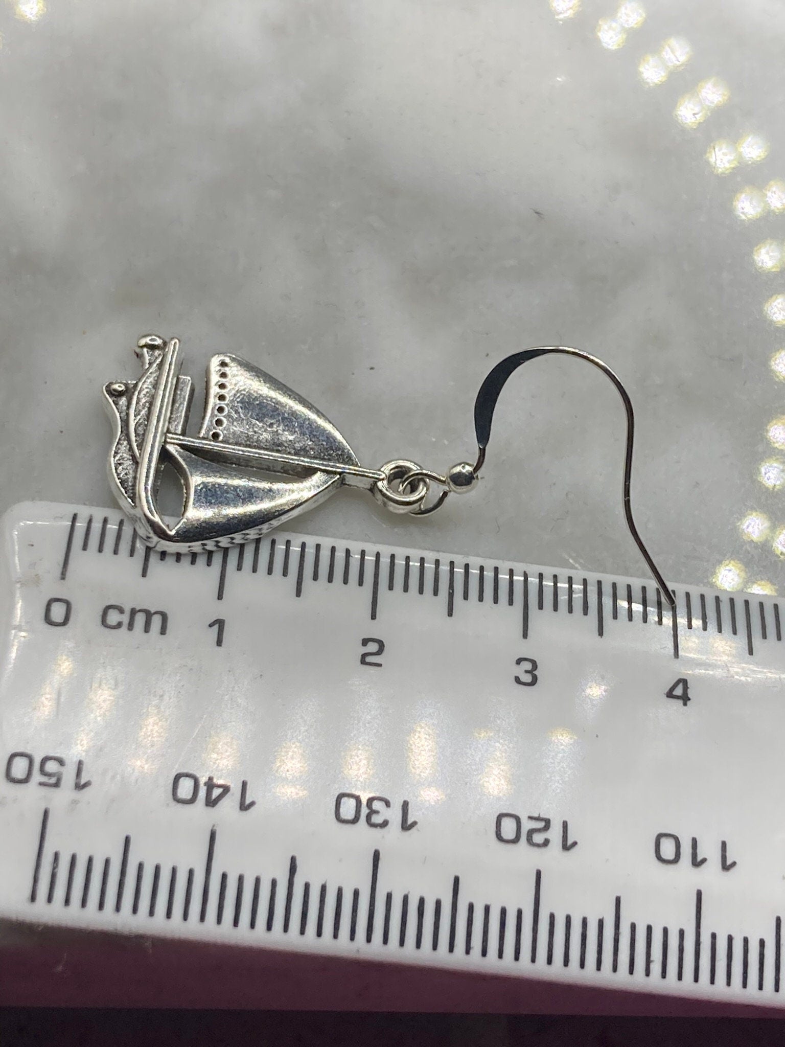Nautical silver tone boat yacht ship drop earrings pierced ears