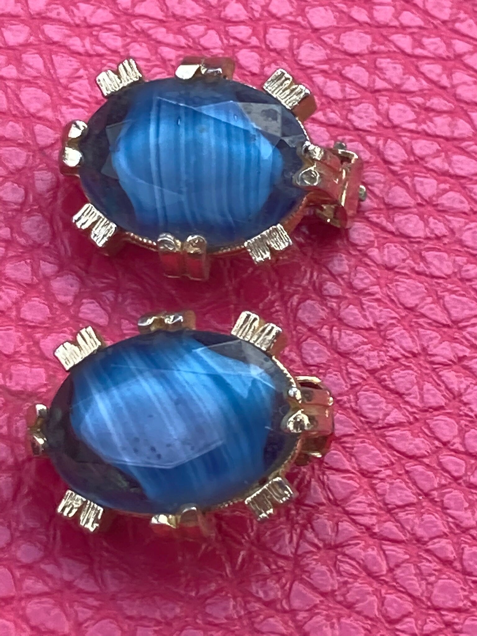 faux banded agate blue coloured glass chunky clip on earrings