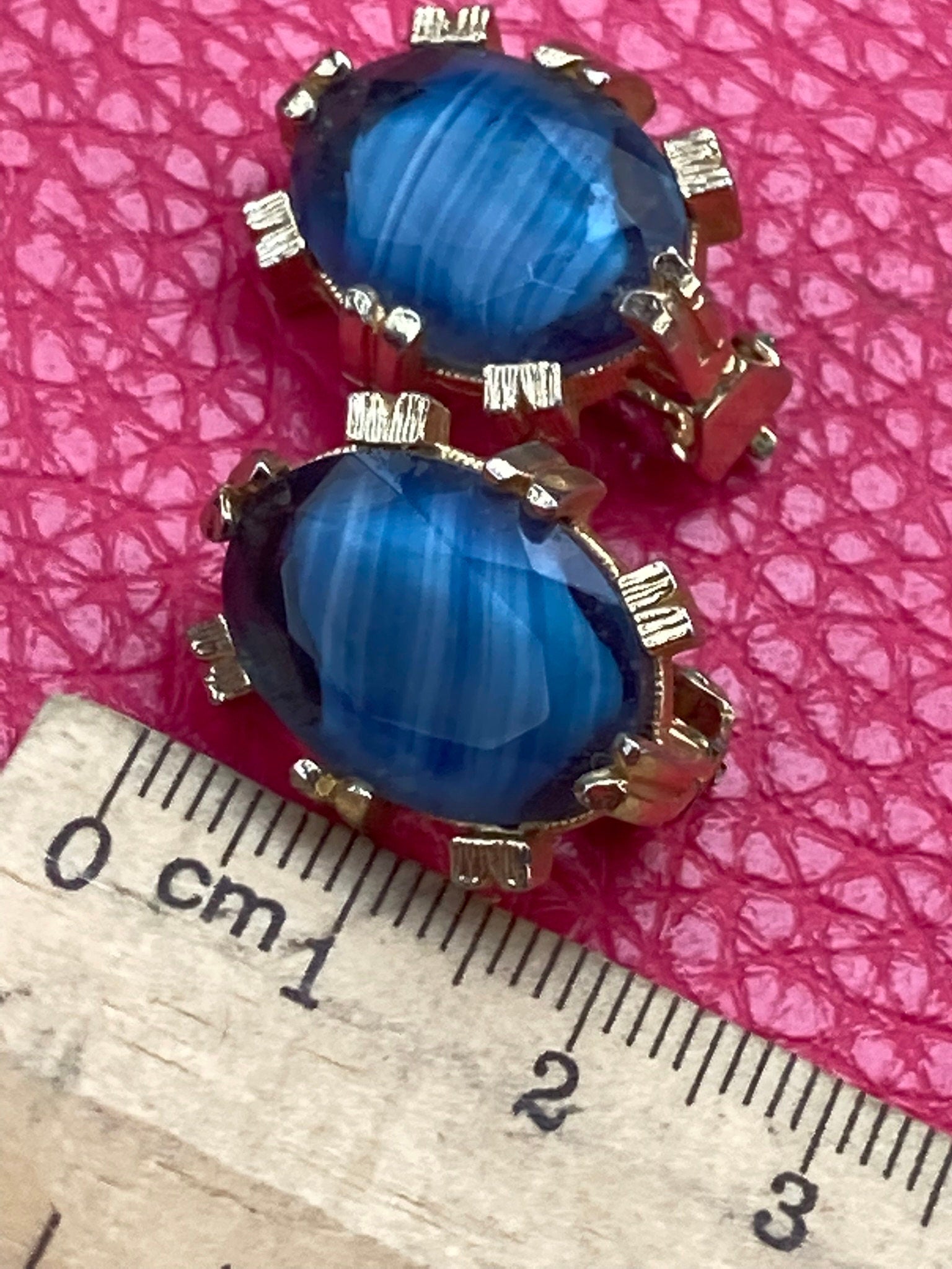 faux banded agate blue coloured glass chunky clip on earrings