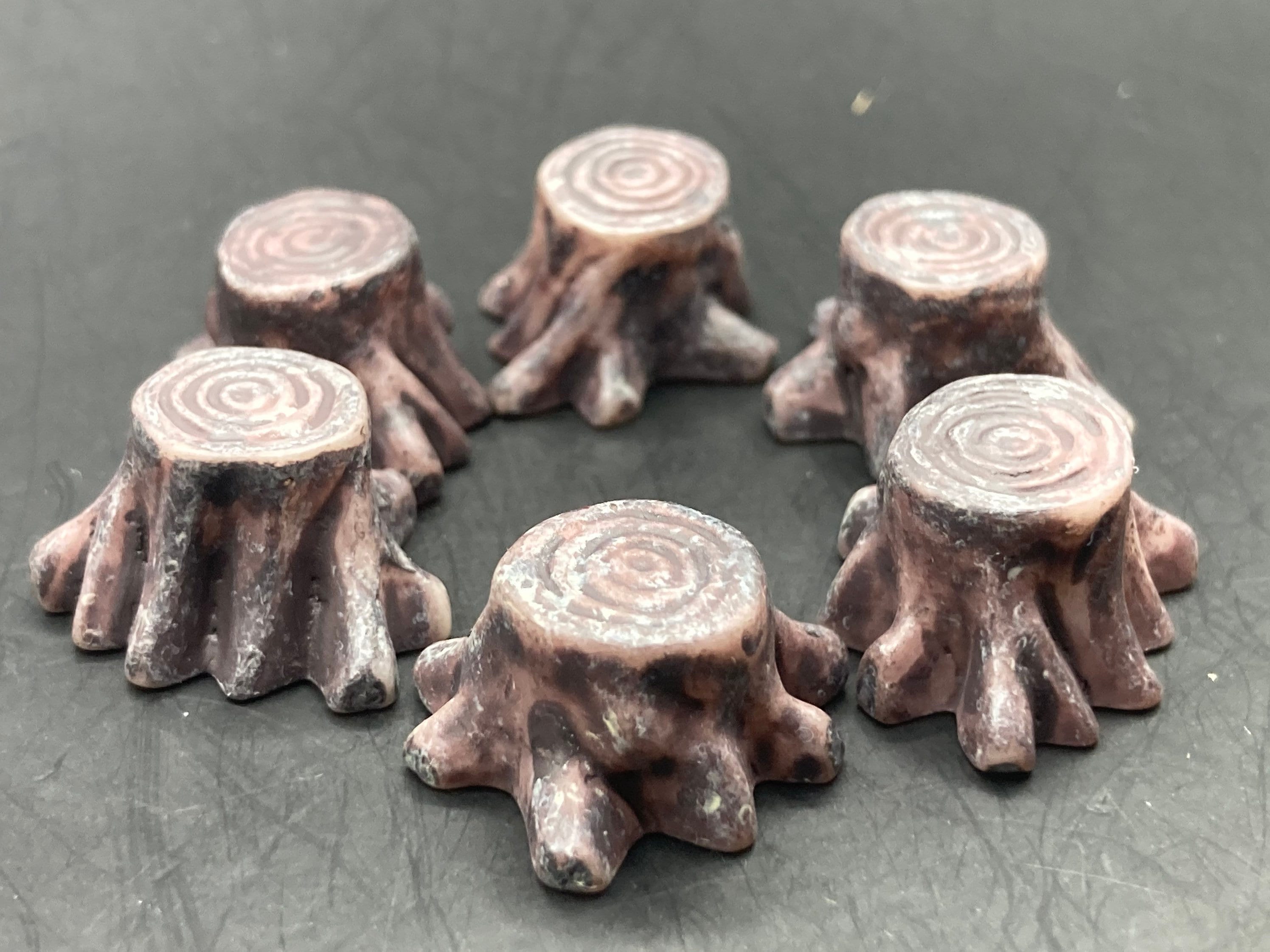 Mini Dark Brown Resin Tree Stump Cake Topper: Woodland Decoration