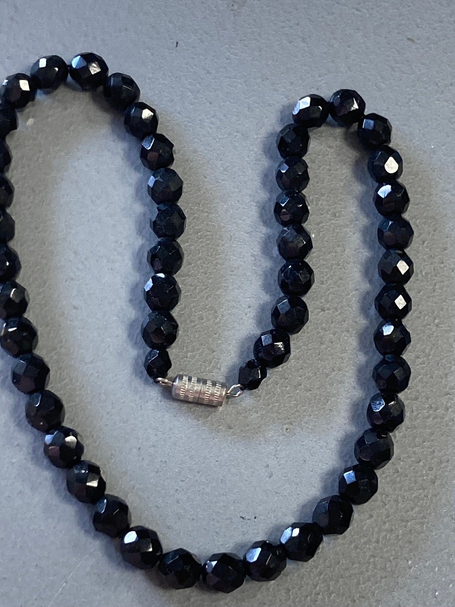 Vintage faceted cut glass or beaded necklace barrel clasp 44cm