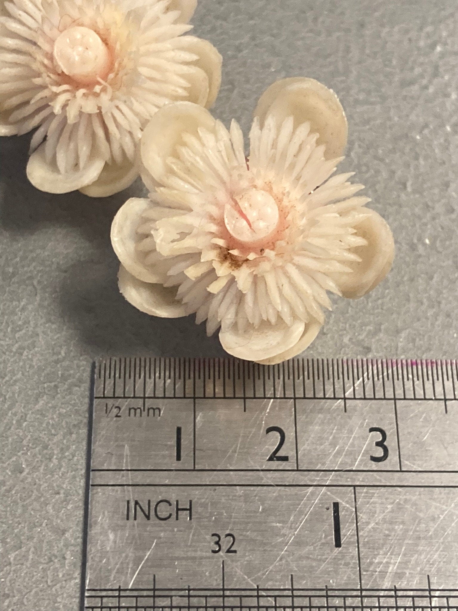 Signed Vintage 1940s cream pink floral flower Clip On Earrings HONG KONG